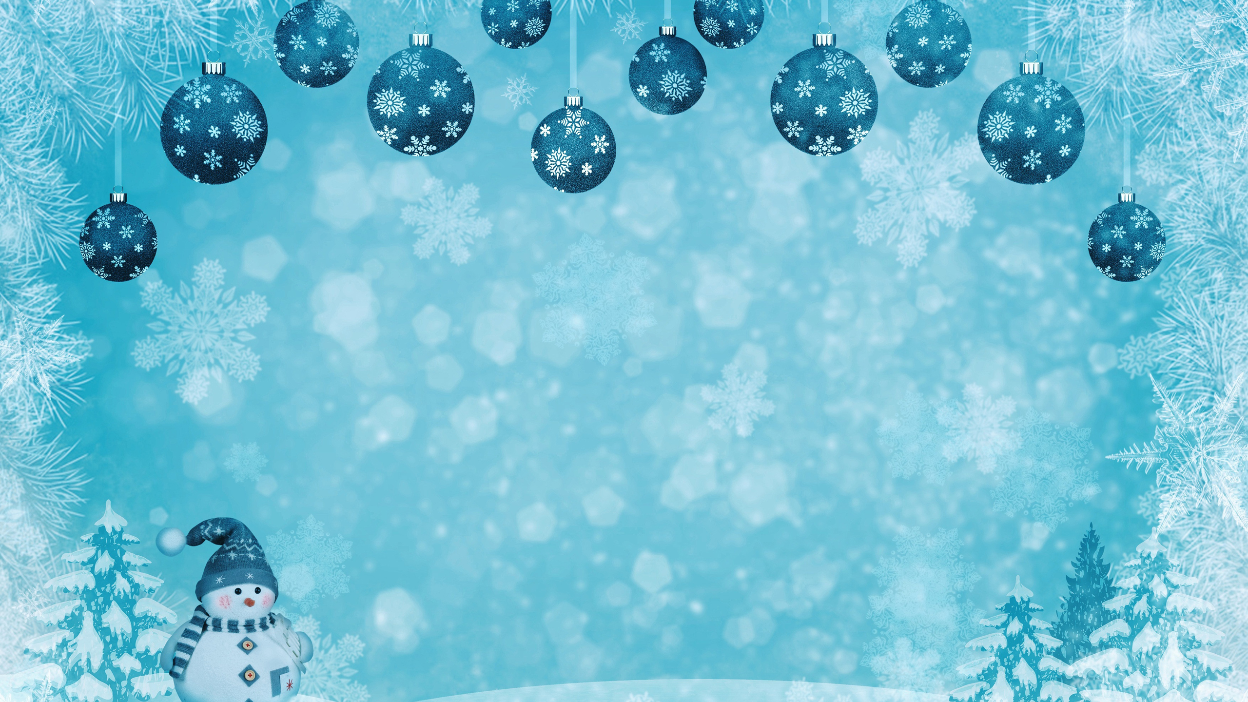 Christmas Ornaments Balls Snowflake And Snowman In Snowfall Wallpaper 2K Snowman