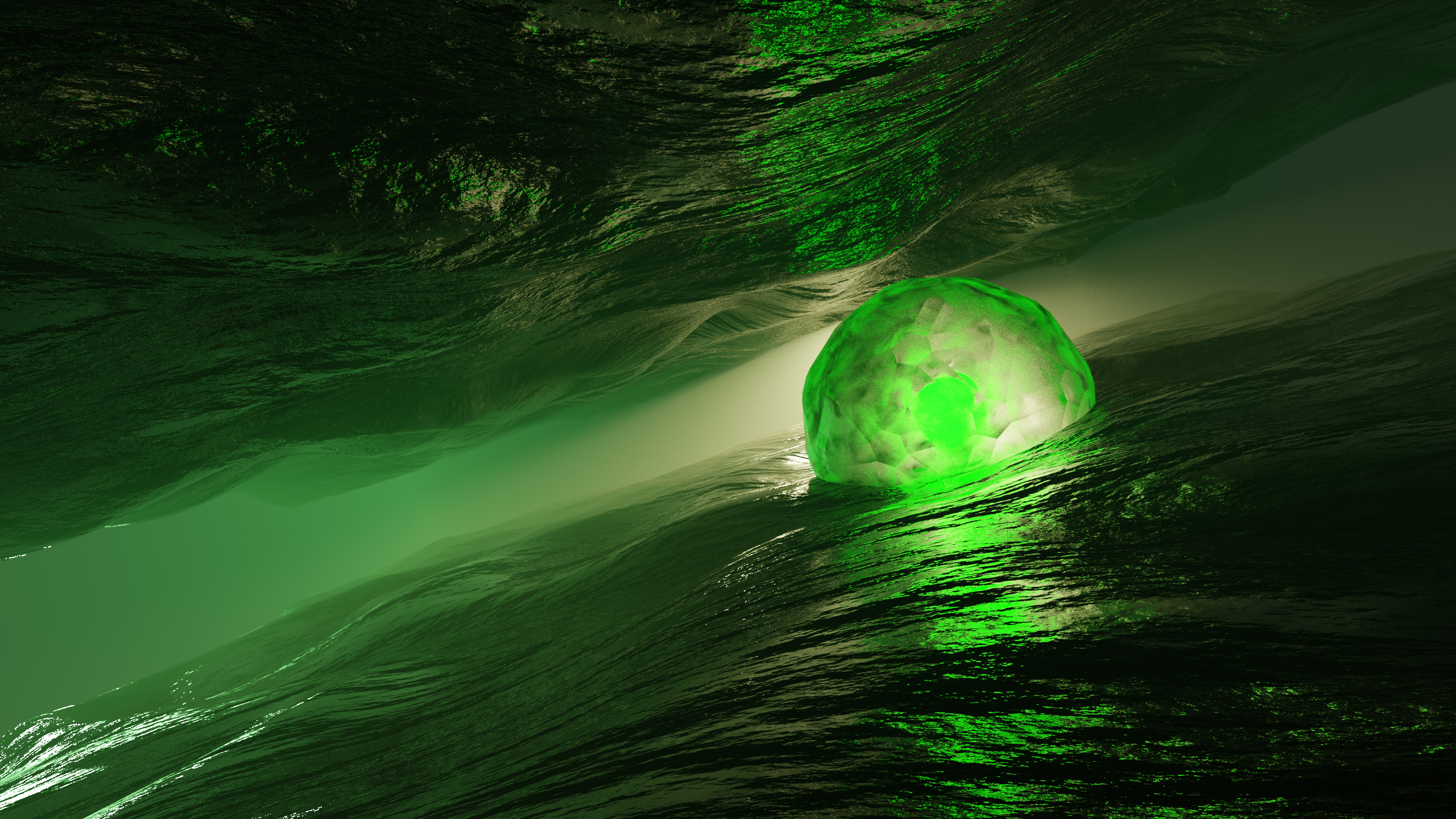 D Green Sphere Water 2K Abstract