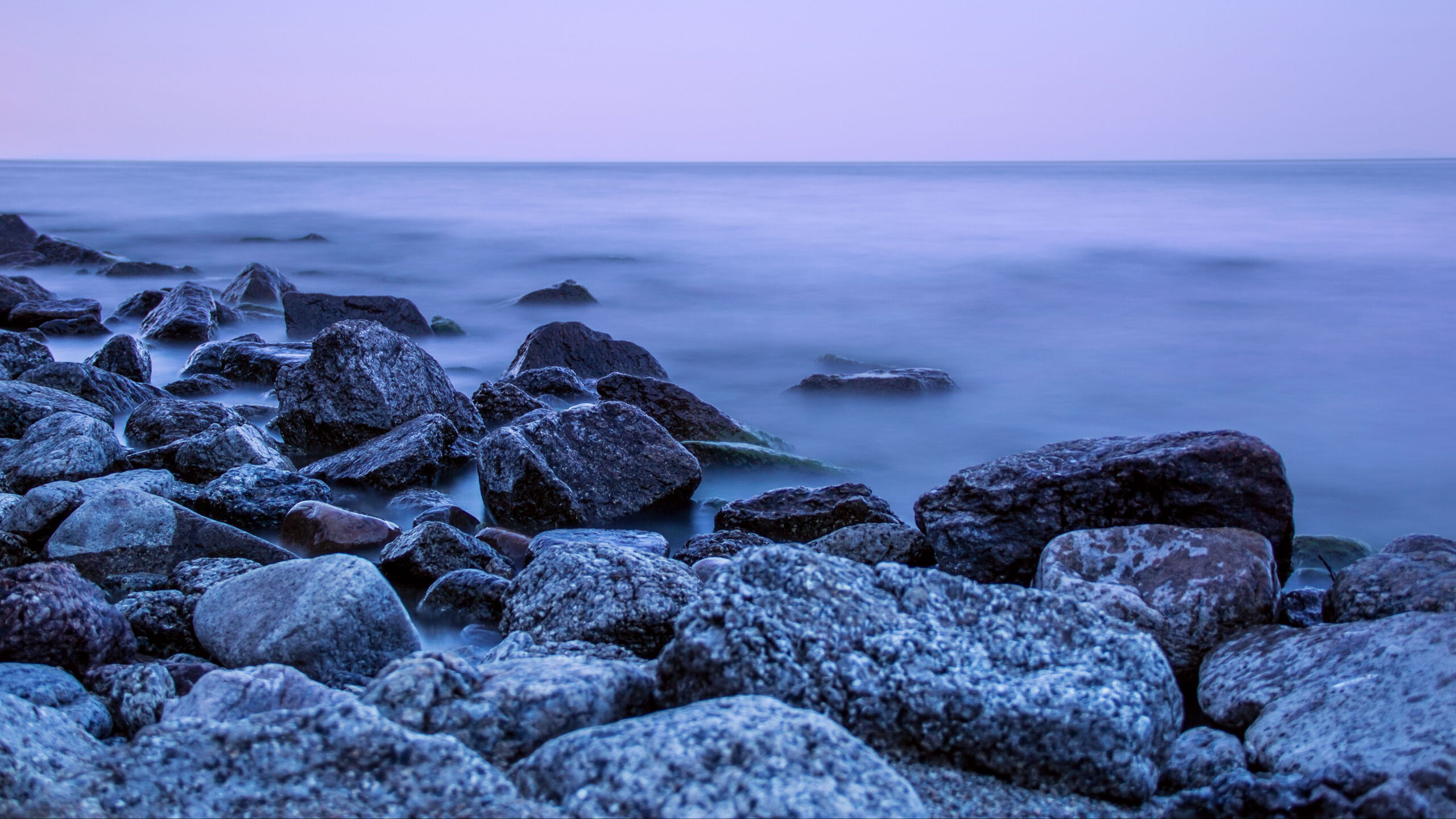 Closeup View Of Stones Rocks Ocean Water With Fog K 2K Nature