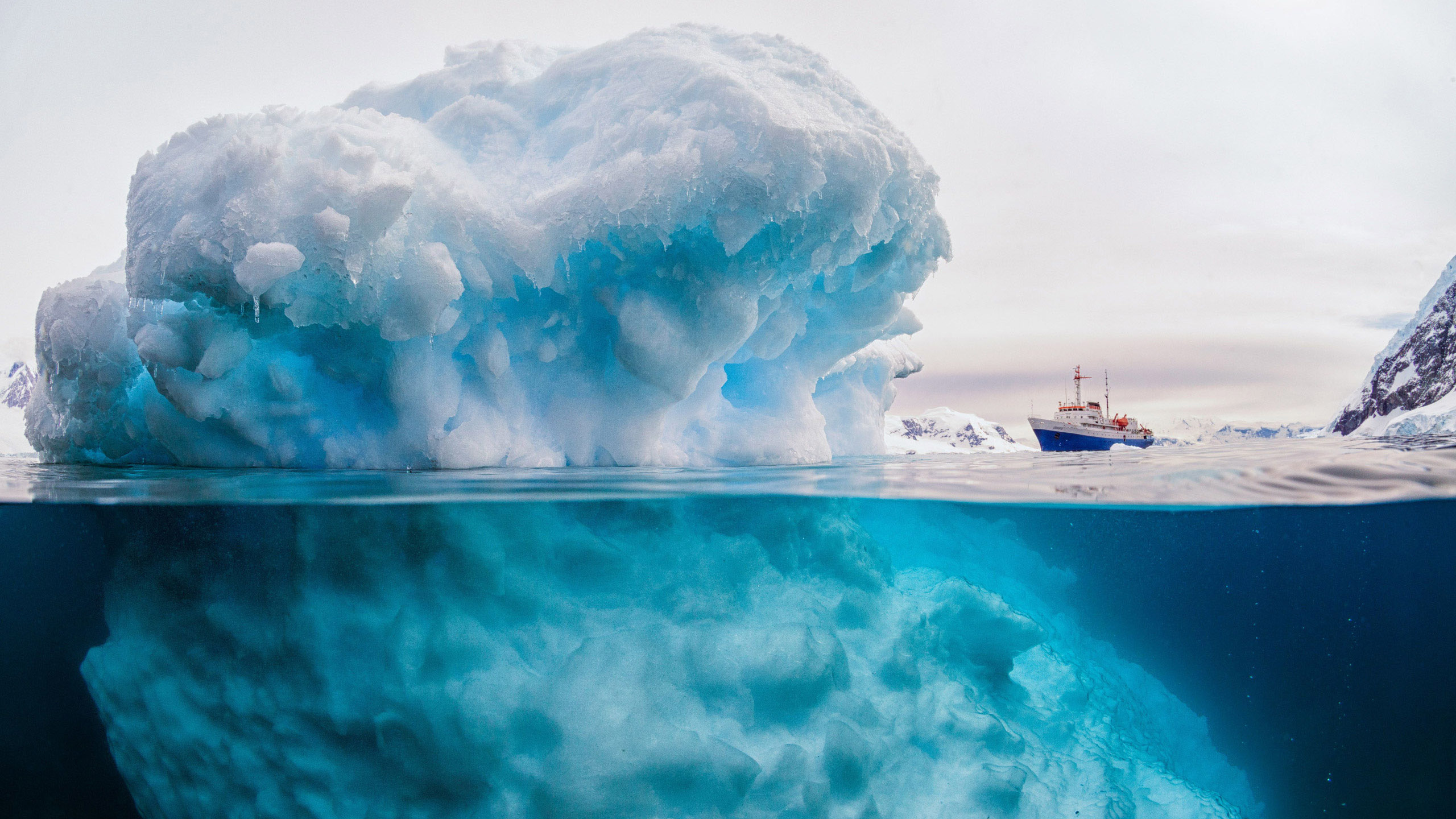Arctic Iceberg Ocean Ship Underwater 2K Nature