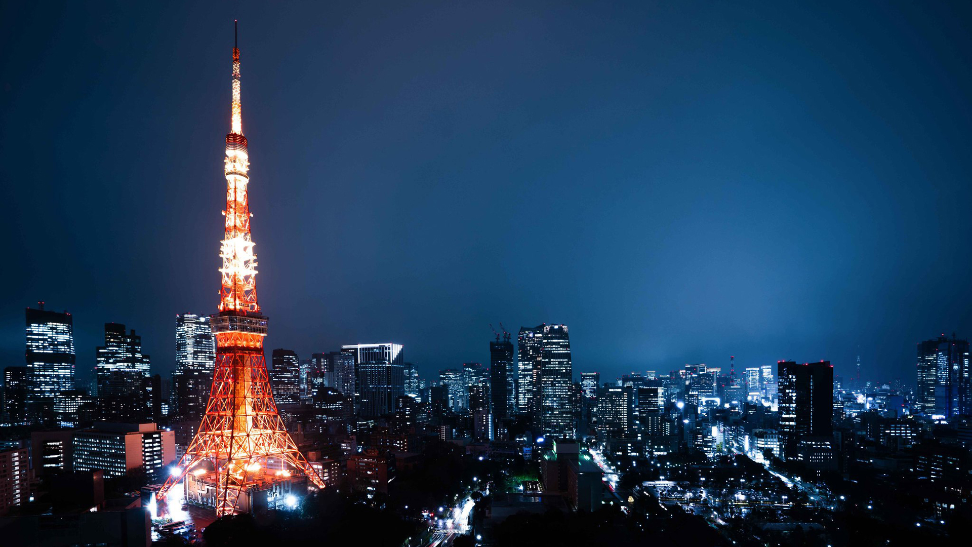 Building City Japan Night Tokyo Tokyo Tower 2K City