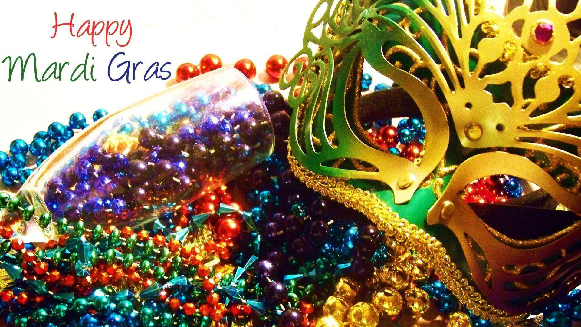 Golden Face Mask With Colorful Decoration Beads 2K Mardi Gras