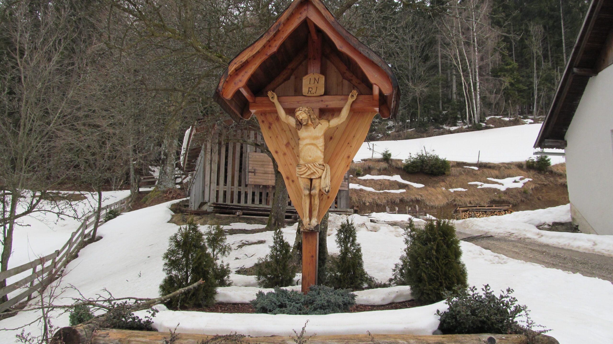 Jesus On Cross With Wallpaper Of Trees And Snow K 2K Cross