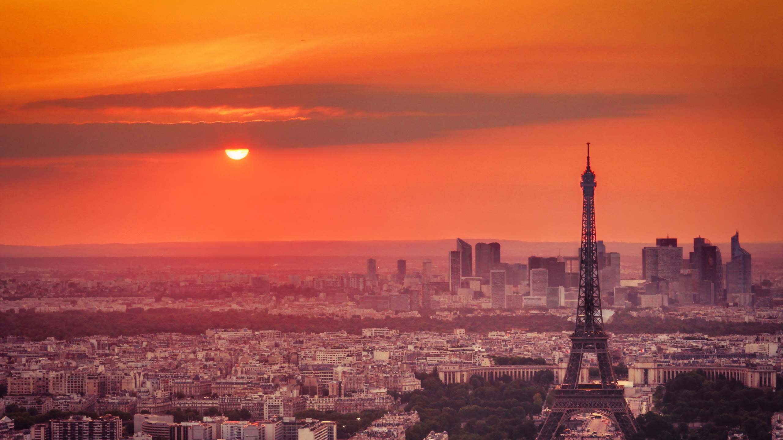 Paris Eiffel Tower And France Cityscape With Orange Sky Wallpaper During Sunset 2K Travel