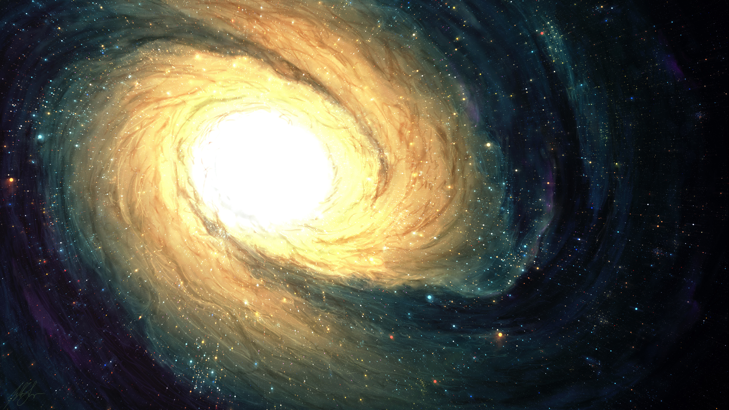 Glistening White Galaxy With Spiral Of Brown During Black Night 2K Galaxy