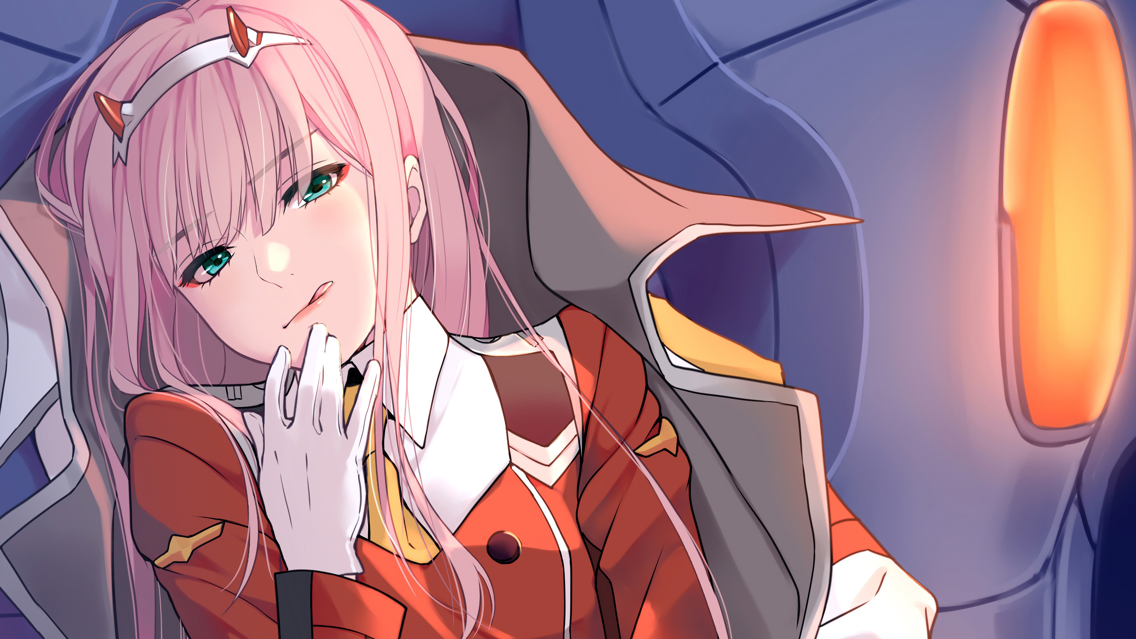 Darling in the franxx zero two with red dress and coat k 2K anime