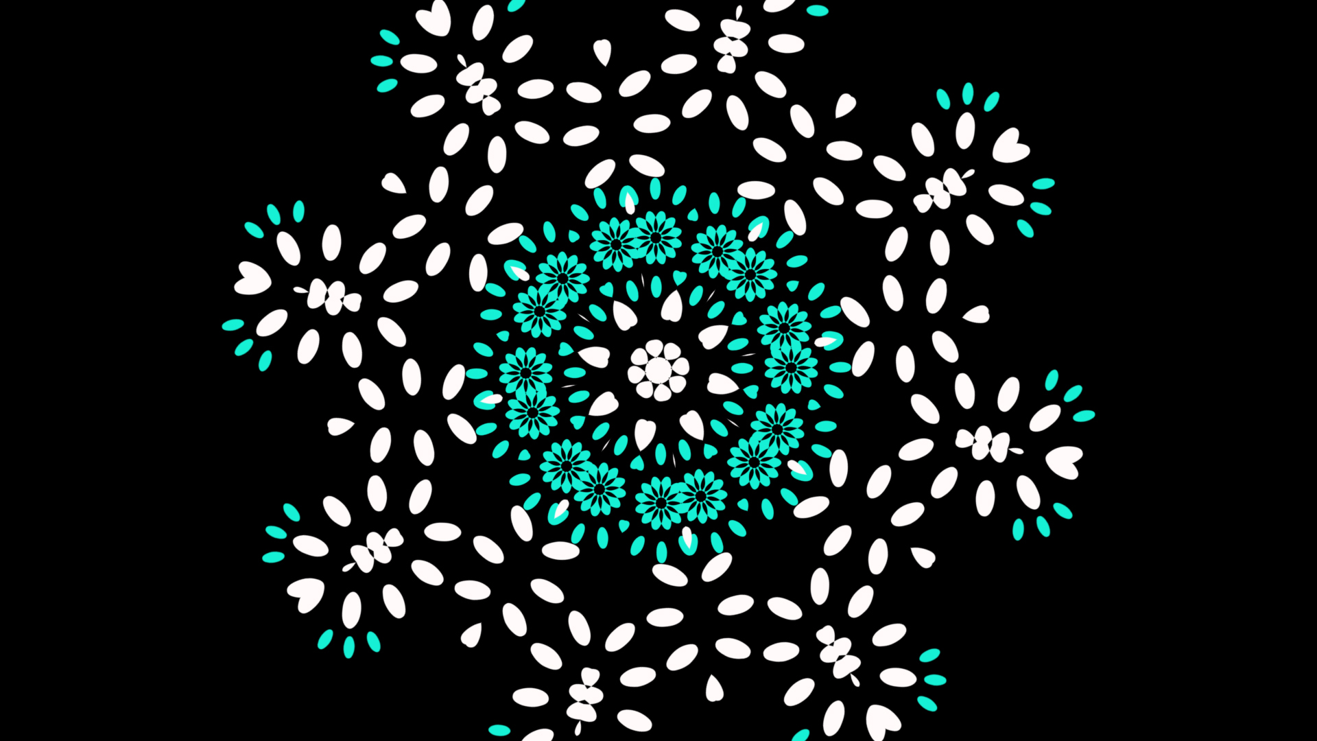 Black Blue Flower Digital Art Symmetry 2K Abstract