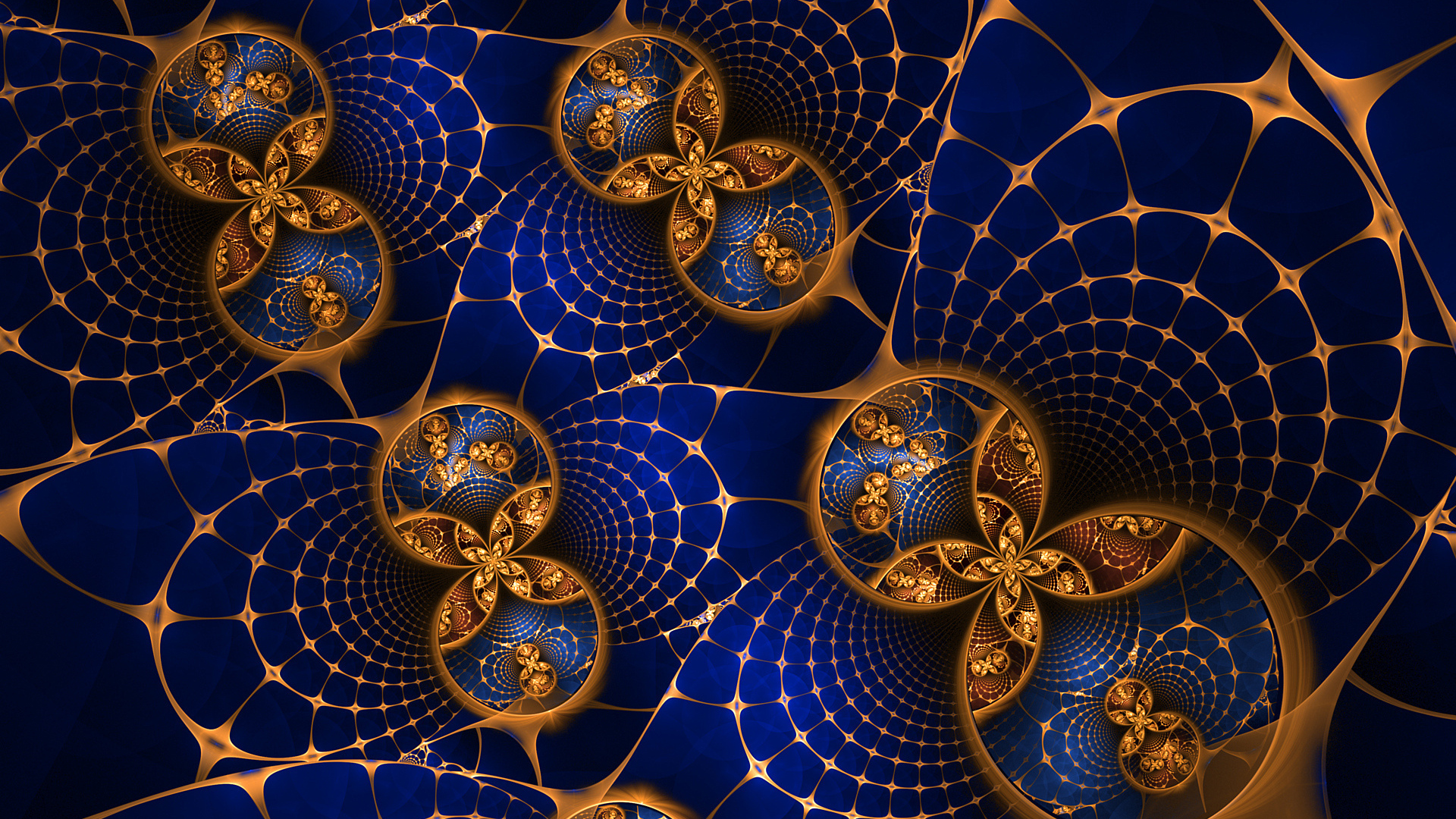Blue Yellow Fractal Art Shapes Pattern 2K Abstract