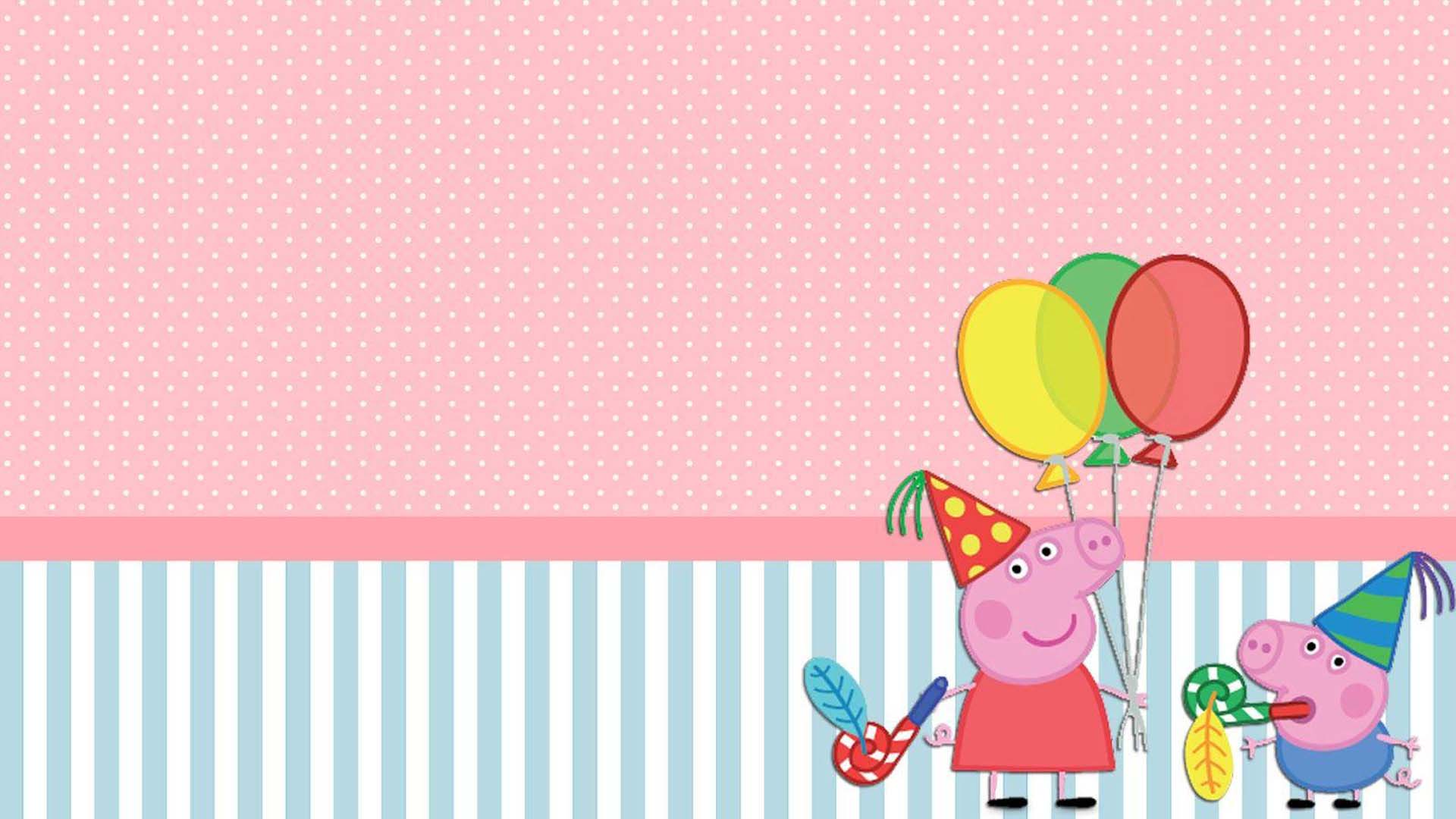 Peppa pig and george pig having balloons in hand with dotted Wallpaper 2K anime