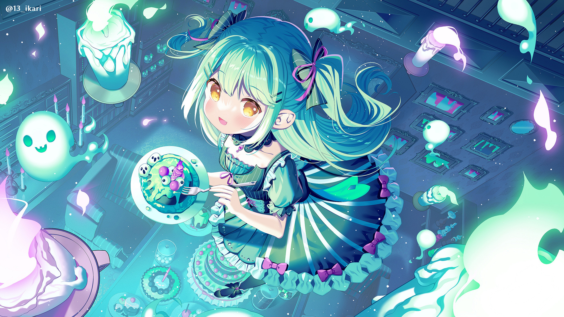 Green Hair Yellow Eyes Anime Girl 2K Anime Girl