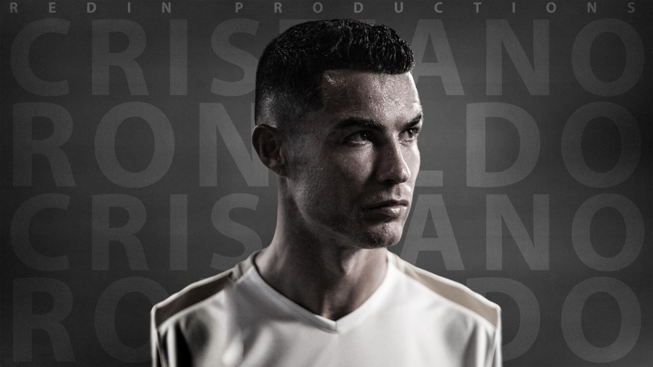 Black And White Wallpaper Of Cristiano Ronaldo Is Wearing White Sports Dress K 2K Ronaldo