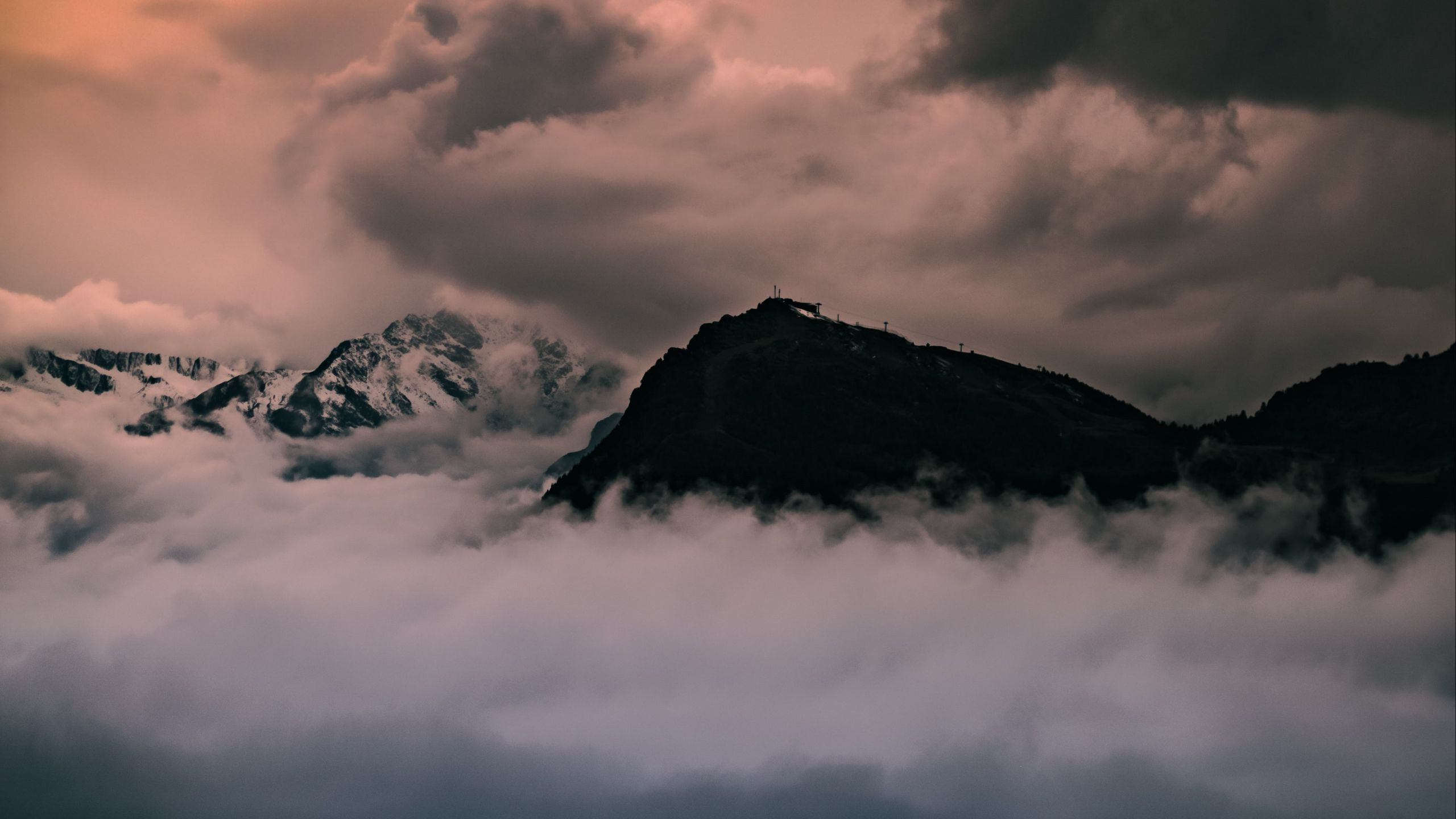 Mountains Peaks Clouds Fog 2K Nature