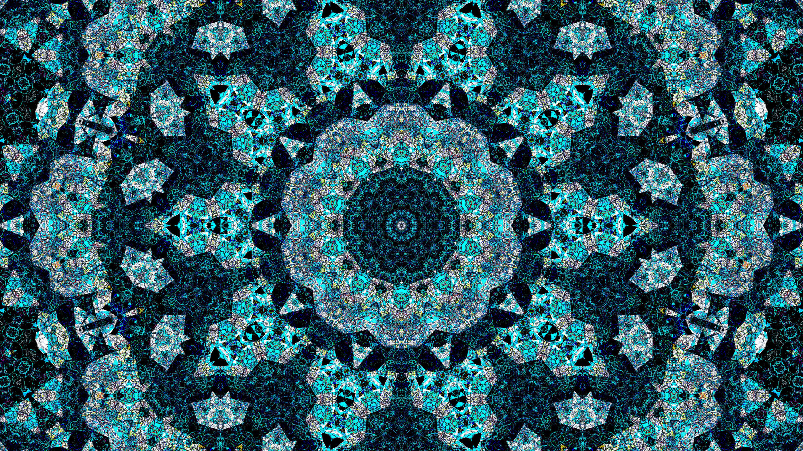 Light Blue Black Fractal Kaleidoscope Art Pattern Abstraction K 2K Abstract