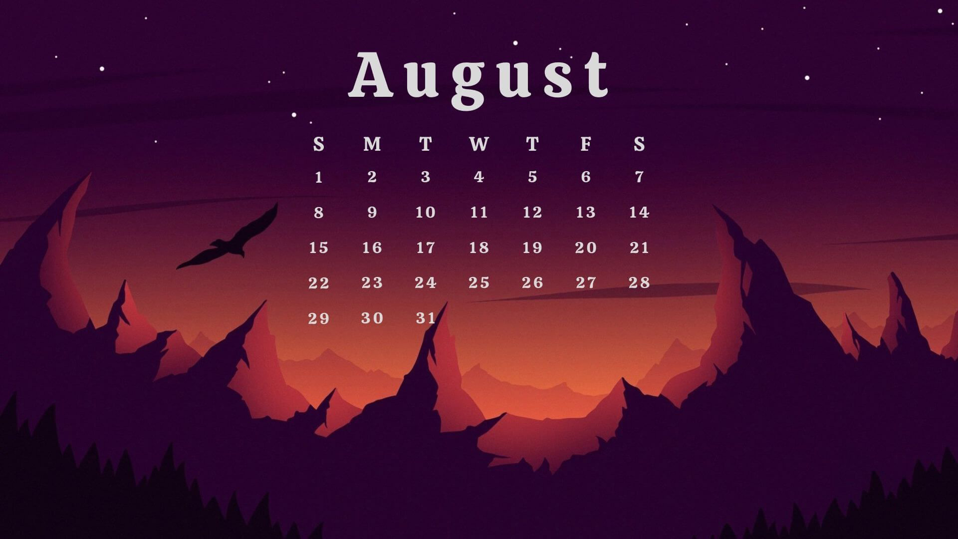 August Calender Stars Sky Colorful Wallpaper 2K August