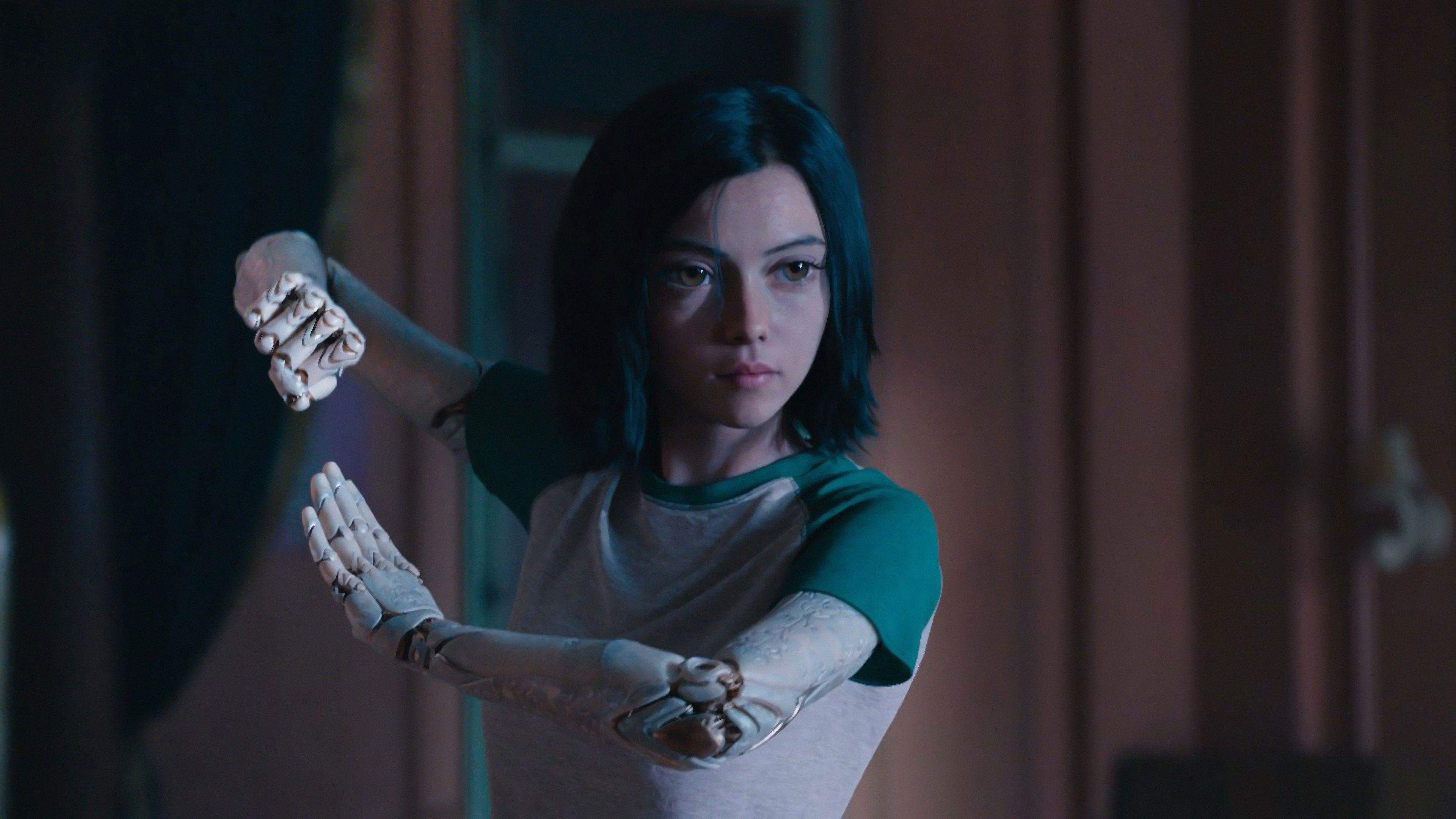 Alita battle angel alita with brown eyes with shallow Wallpaper of wall and window k 2K movies