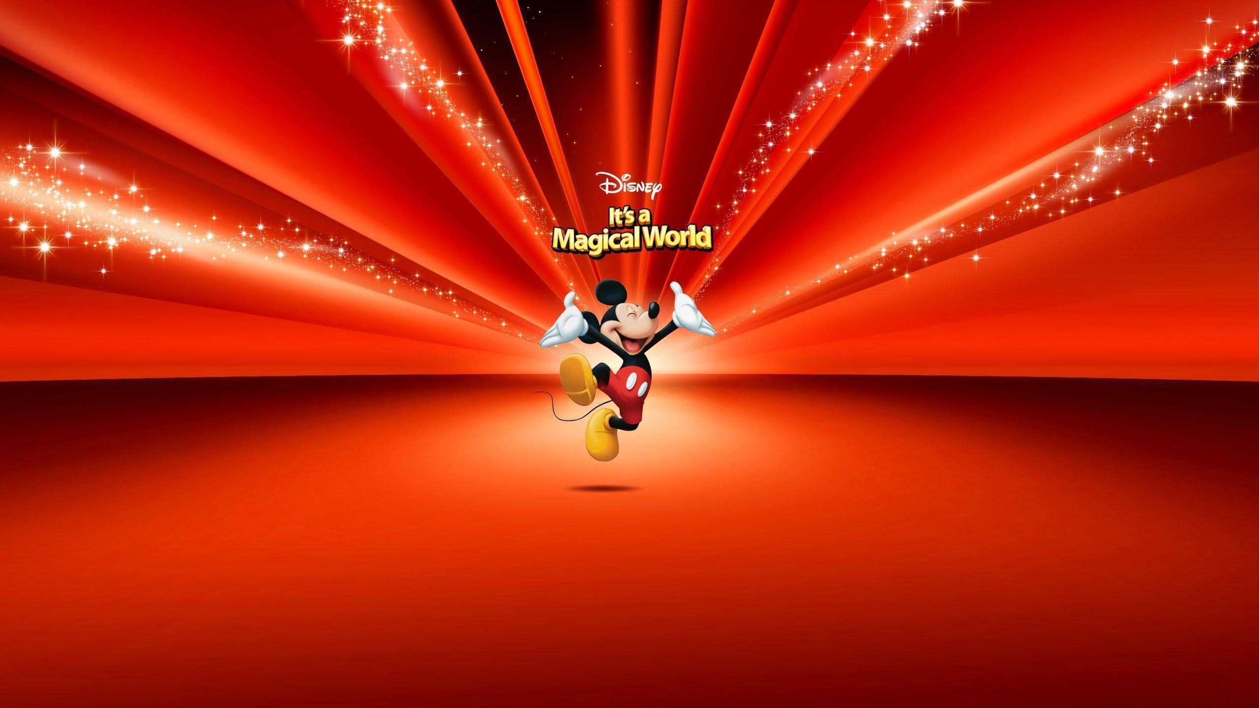 Mickey Mouse With Wallpaper Of Red And Glitters 2K Disney
