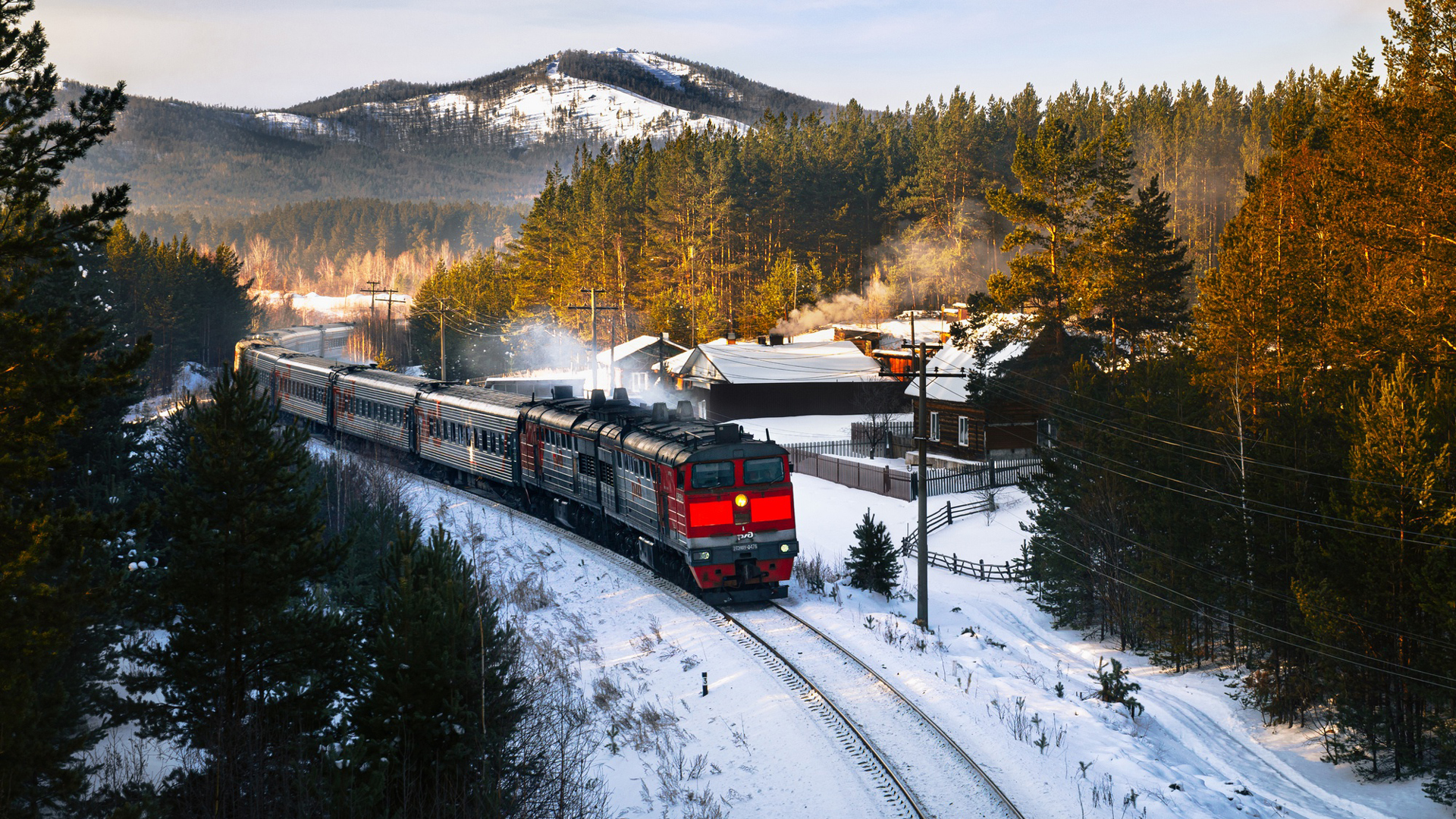 Rail On Railway Track Snow Spruce Trees Forest Winter Scenery 2K Nature