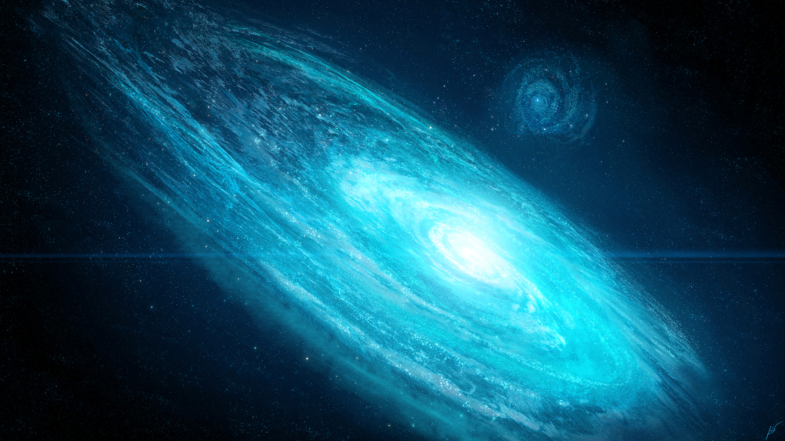Sky With Bright Blue Galaxy With Wallpaper Of Black Sky 2K Galaxy