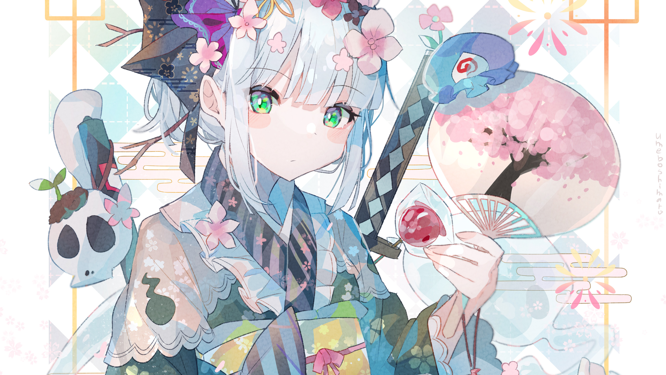 White Hair Green Eyes Anime Girl 2K Anime Girl