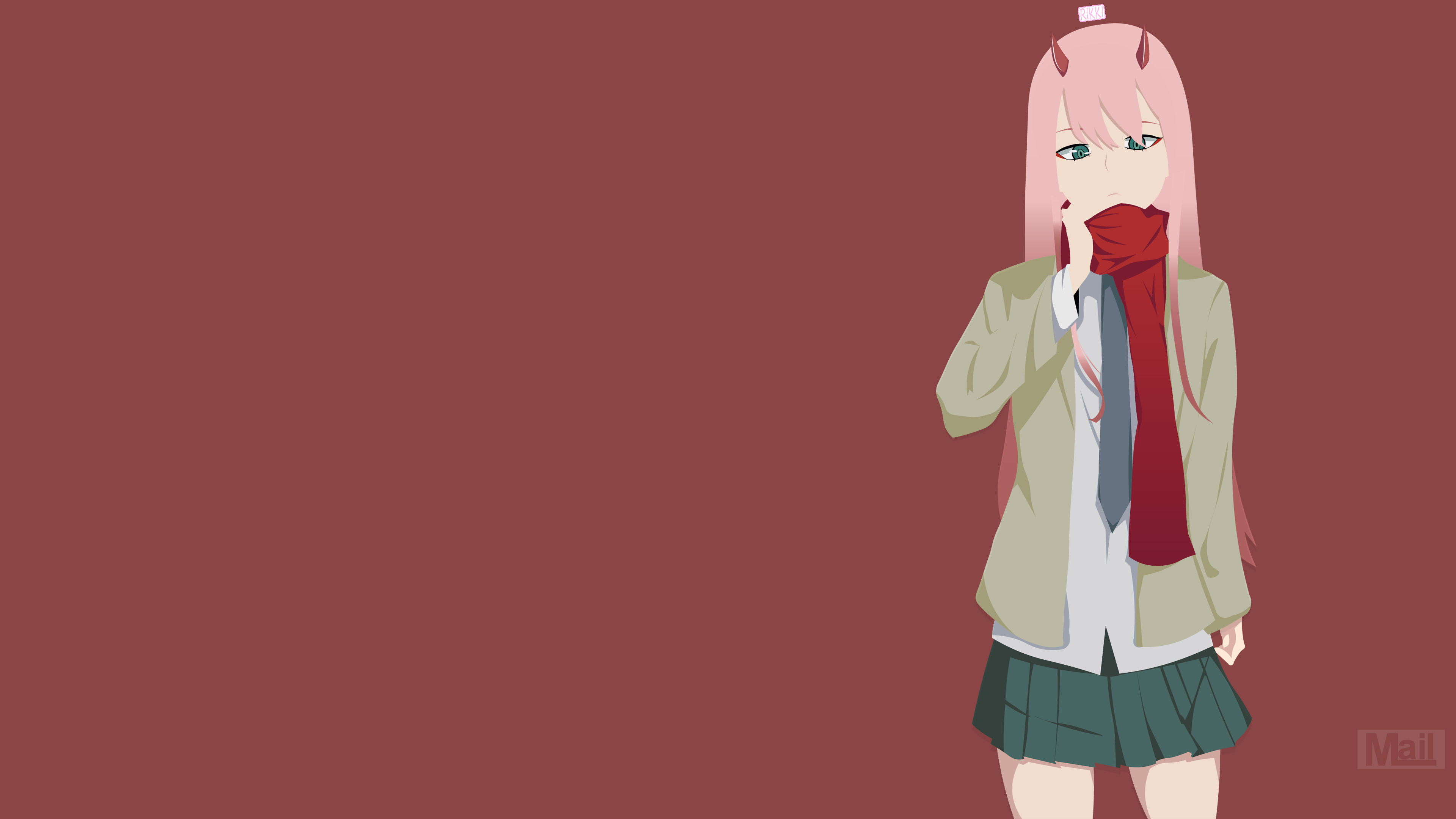 Darling in the franxx pink hair zero two with red scarf with Wallpaper of red k 2K anime