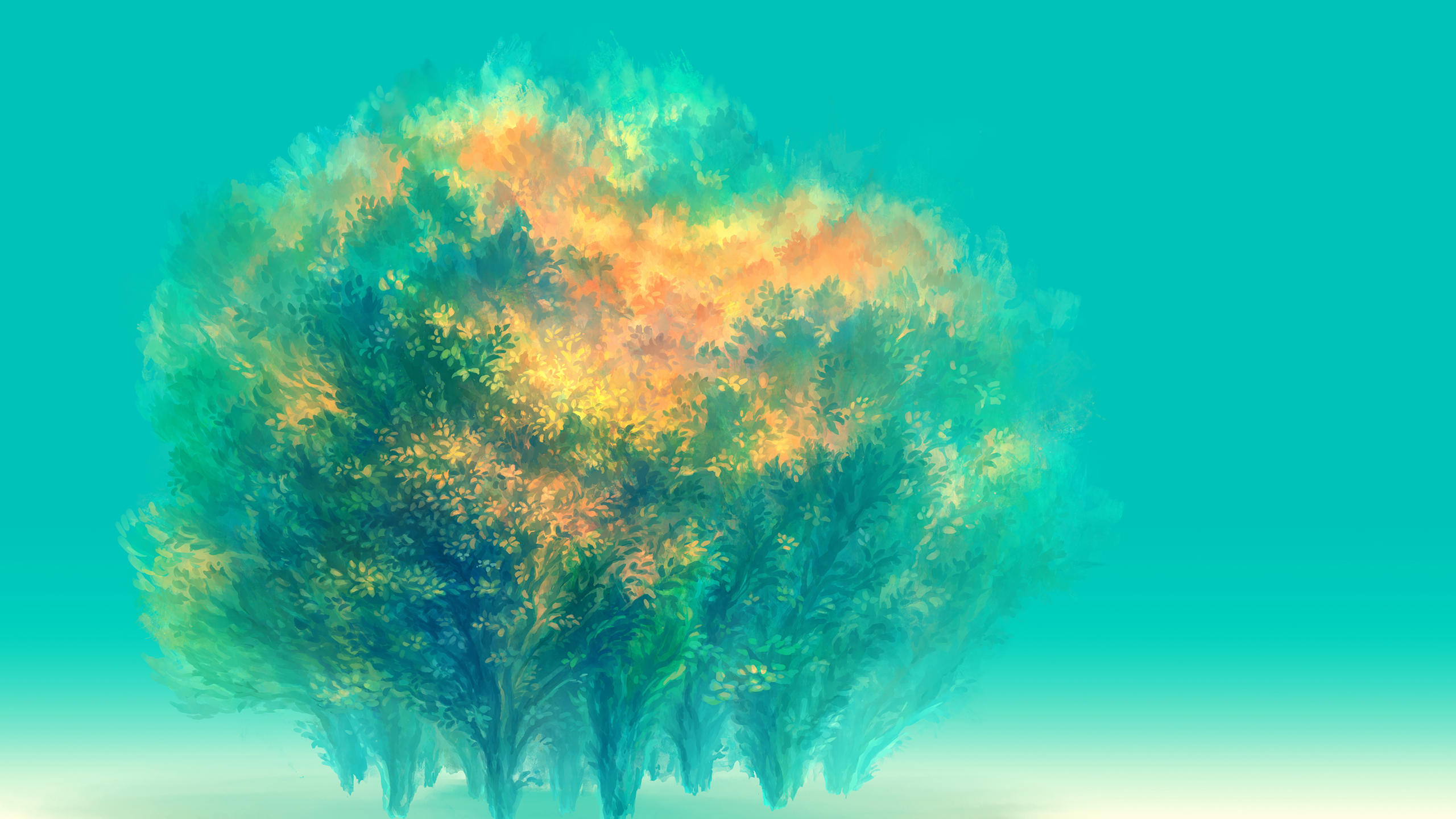 Colorful Leaves Anime Tree Blue Sky Wallpaper 2K Anime
