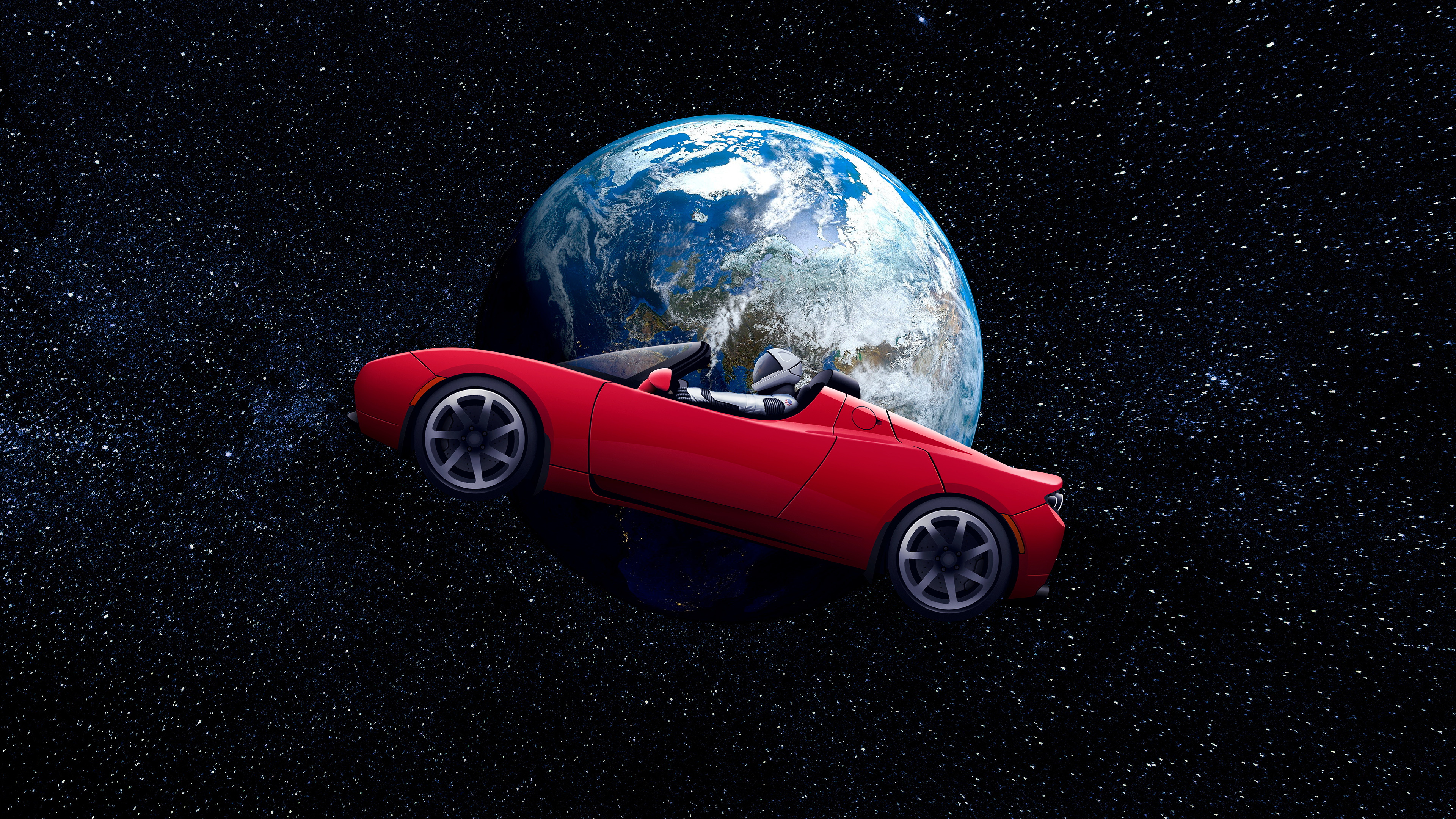 Tesla Roadster Astronaut in Earth Orbit K