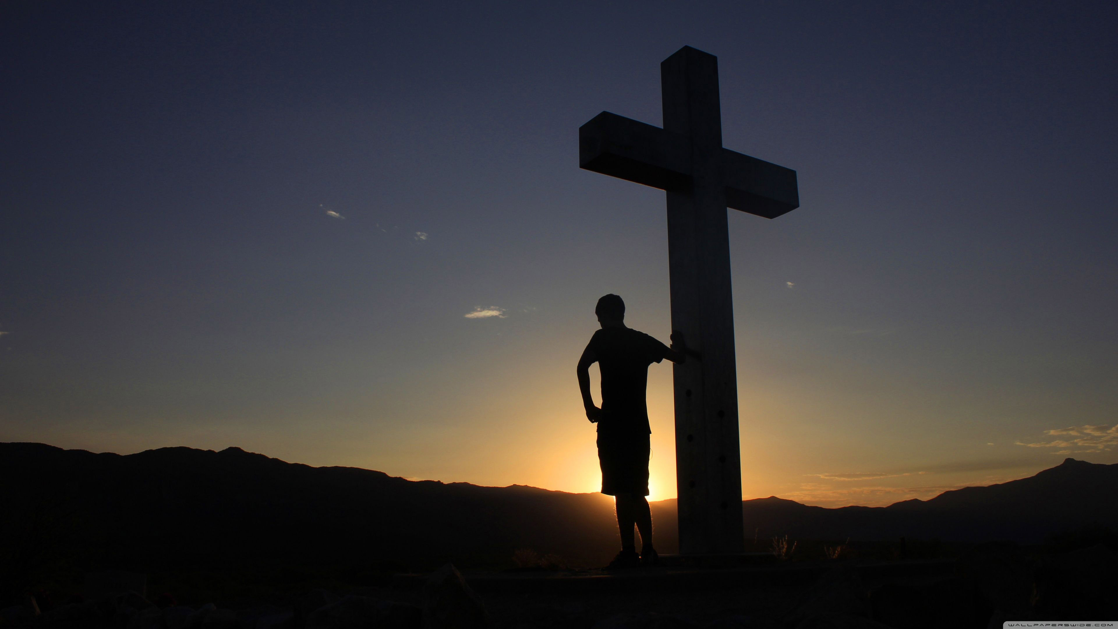 Man Is Standing Near Cross During Sunset K 2K Cross