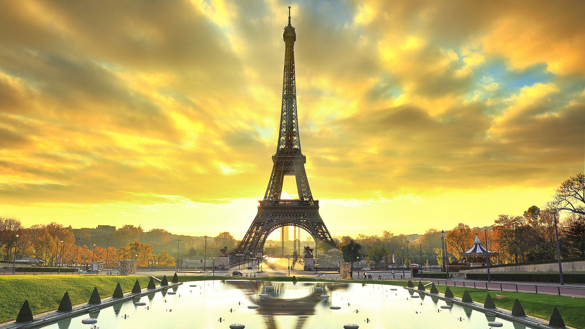 Eiffel Tower Paris With Cloudy Sky Wallpaper 2K Travel