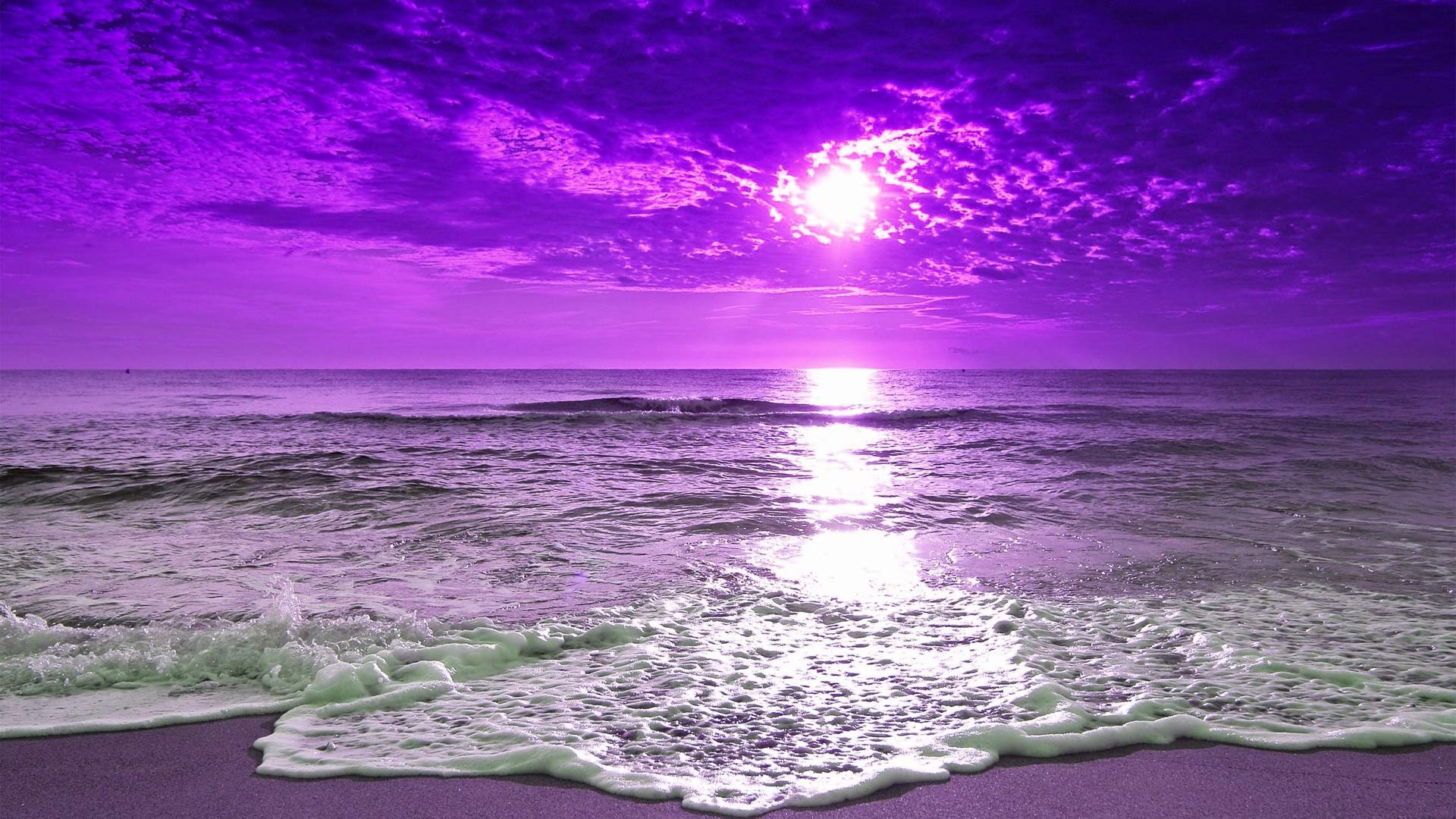 Beach During Purple Sunrise 2K Purple