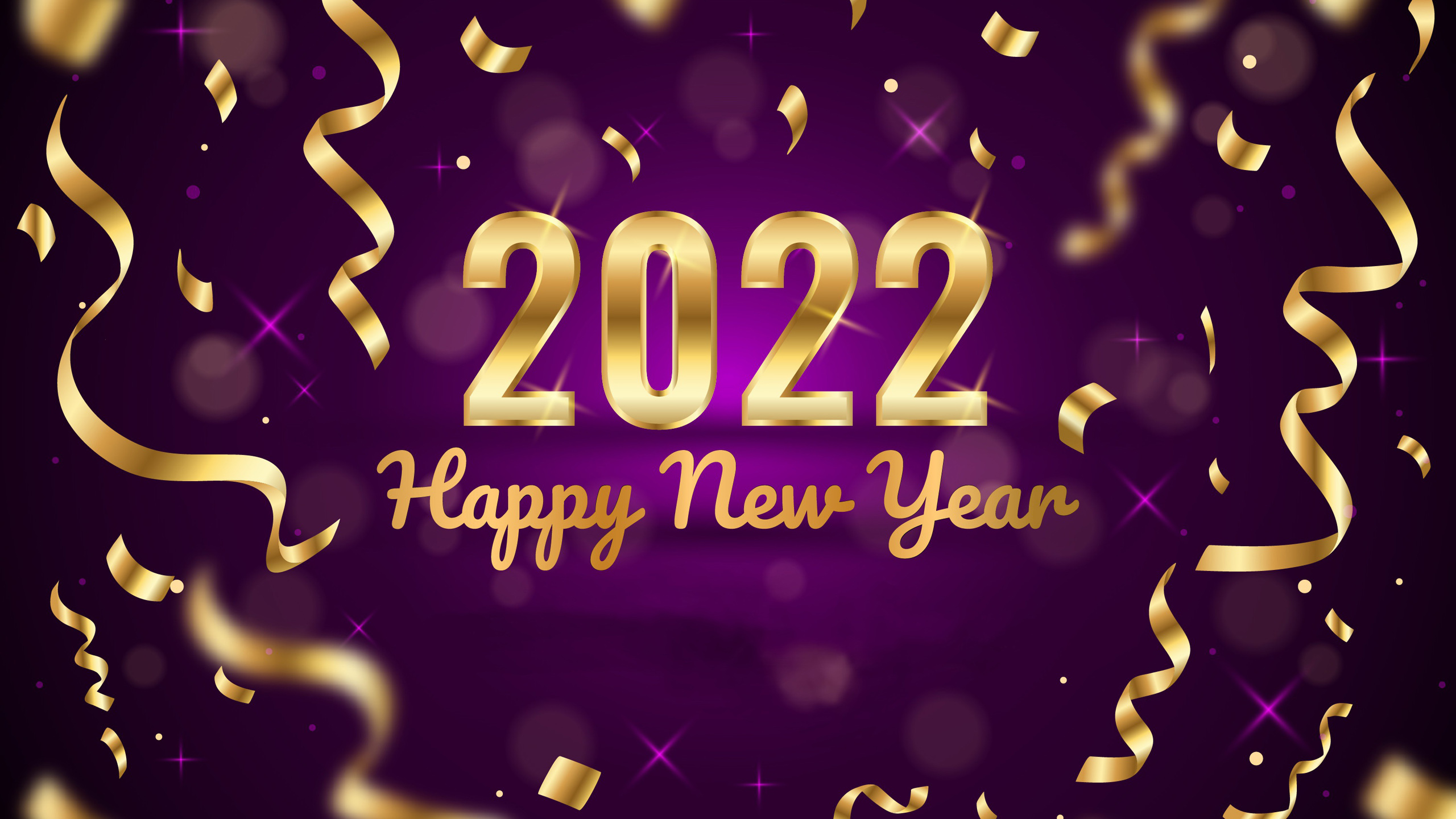 Glare Glitter Happy New Year Purple Wallpaper 2K
