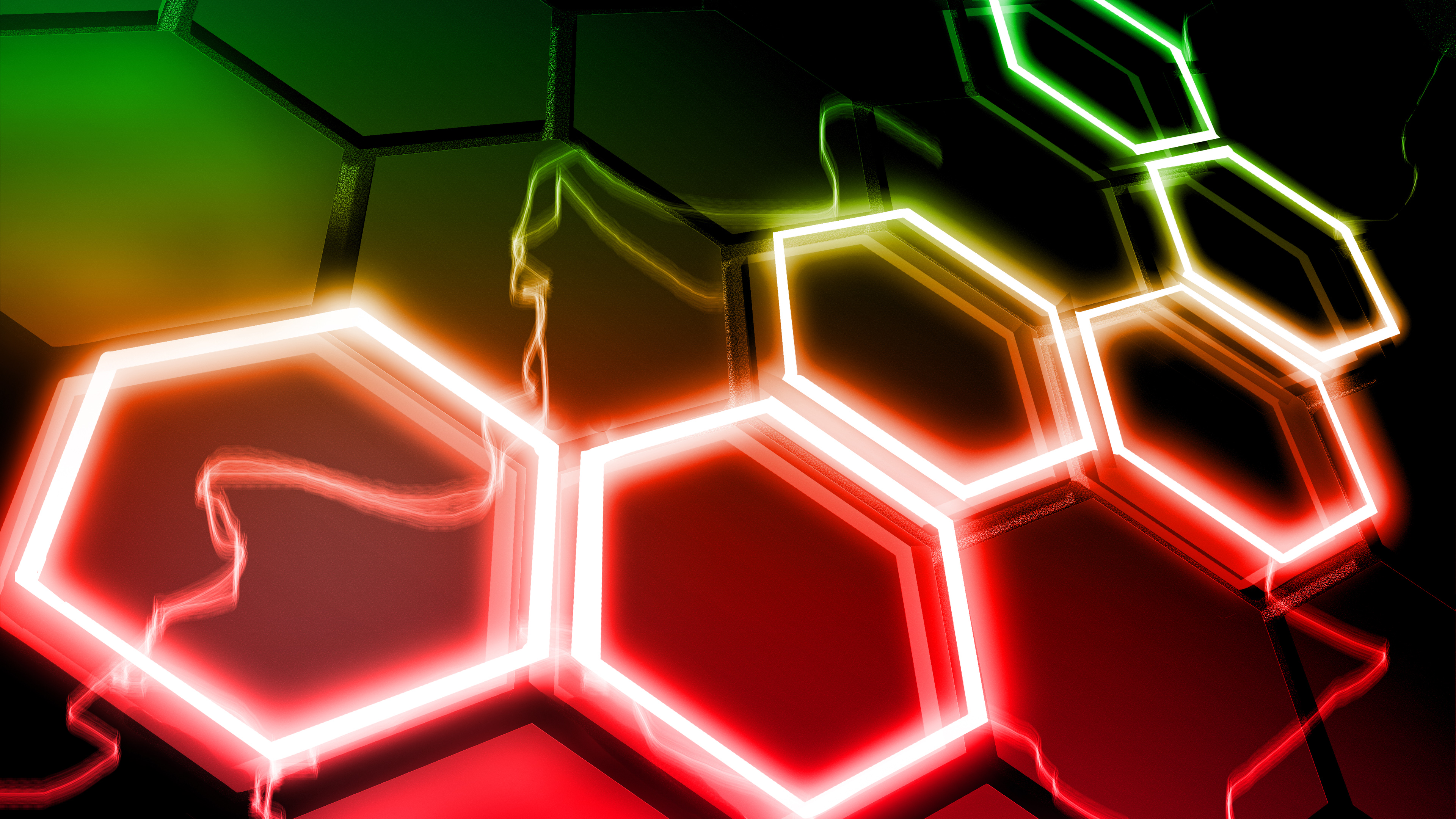 Red And Green Hexagonn K 2K Abstract