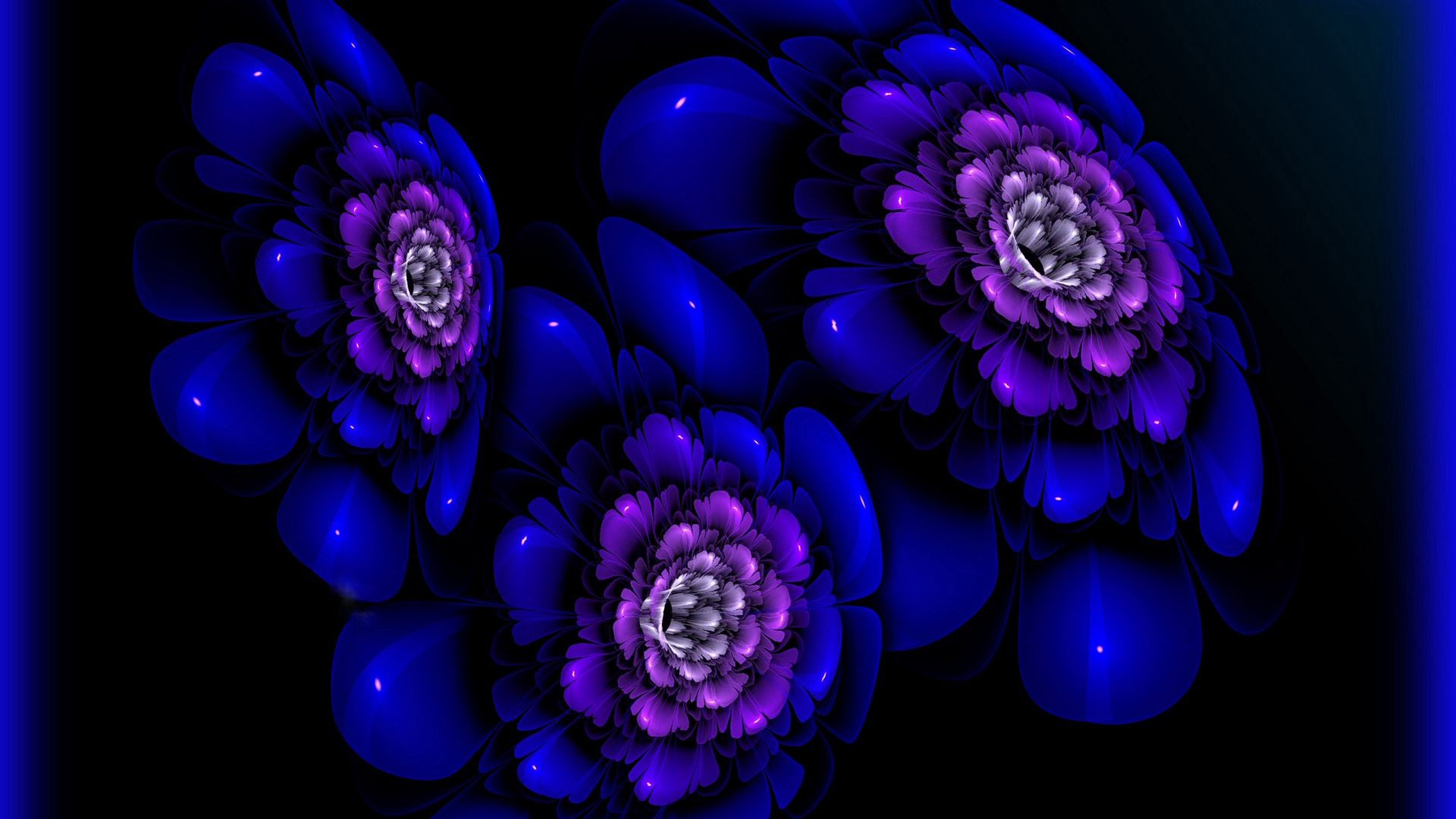 Fractal Dark Blue Flowers Spots 2K Abstract