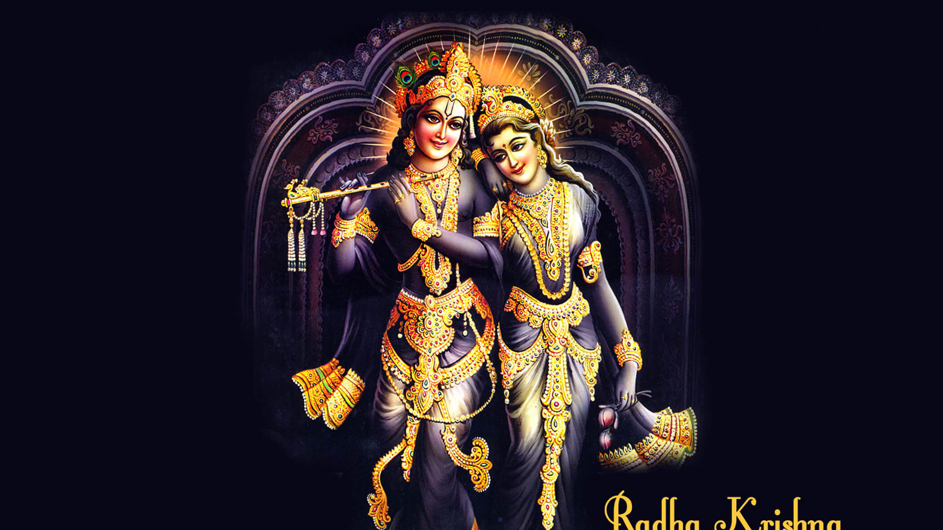 Krishna And Radha With Jewels In Black Wallpaper 2K Krishna