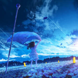 Anime Girl Blue Sky Flowers 2K Anime Girl