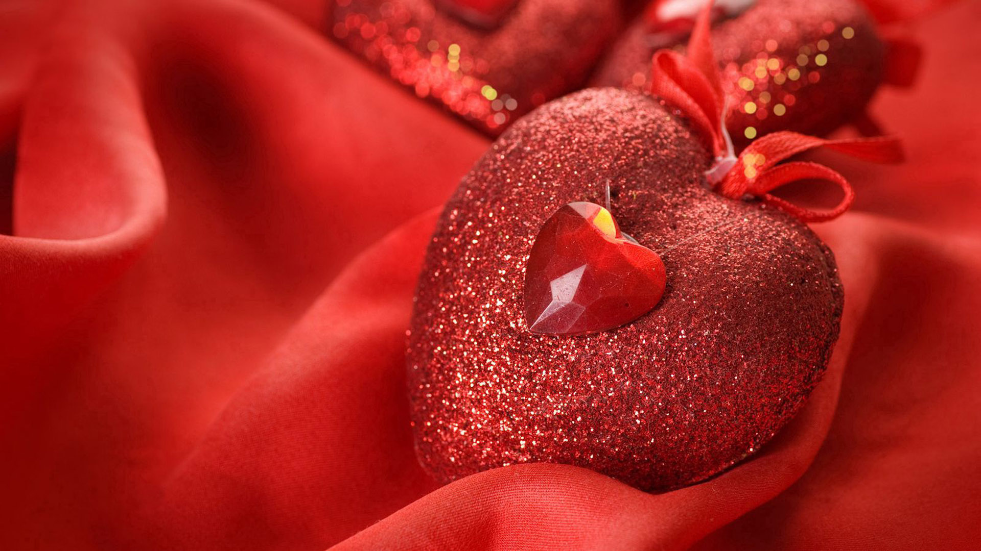 Glittering Red Hearts On Red Texture 2K Valentines