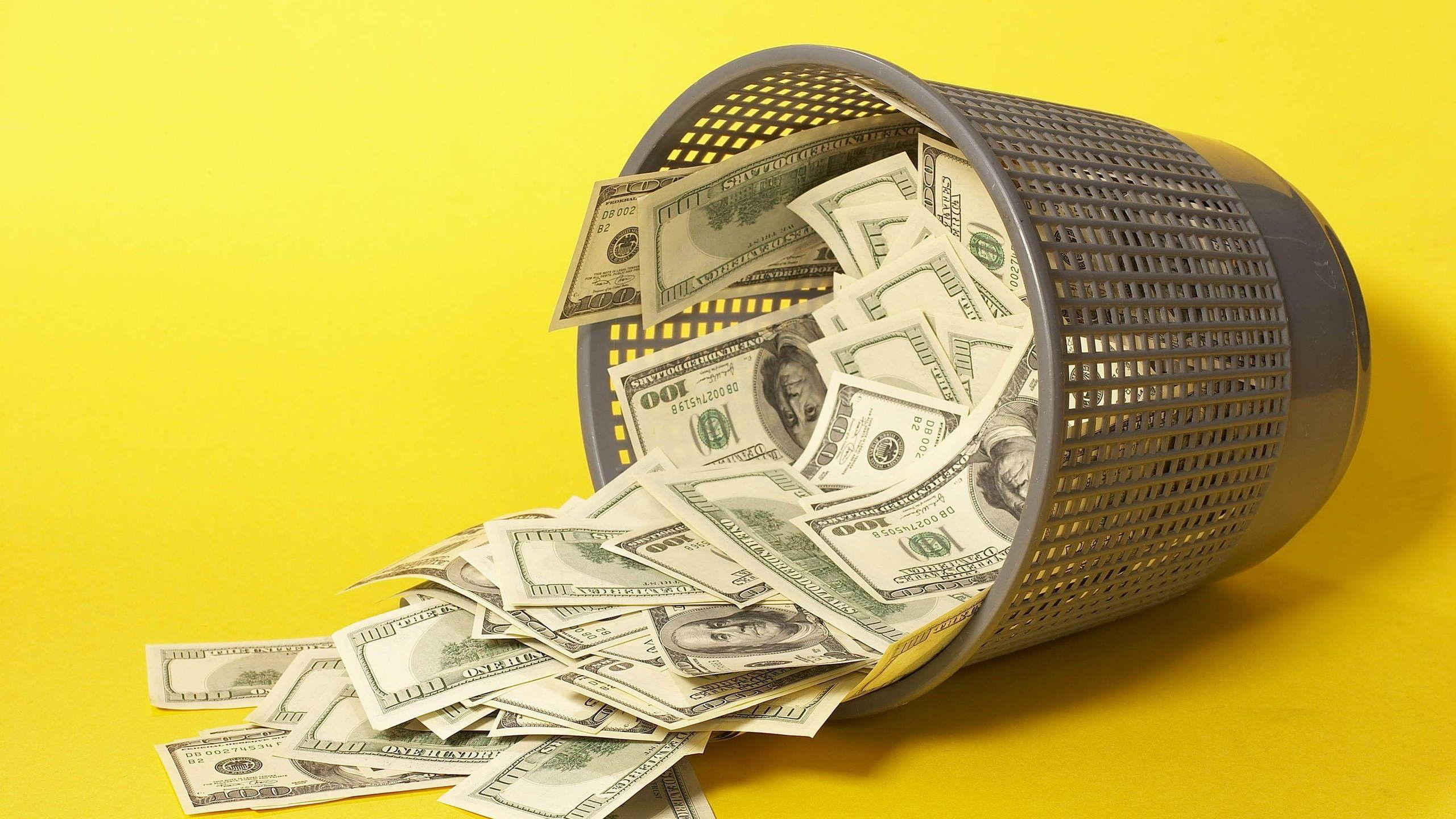 Fallen Basket With Currencies In Yellow Wallpaper 2K Money