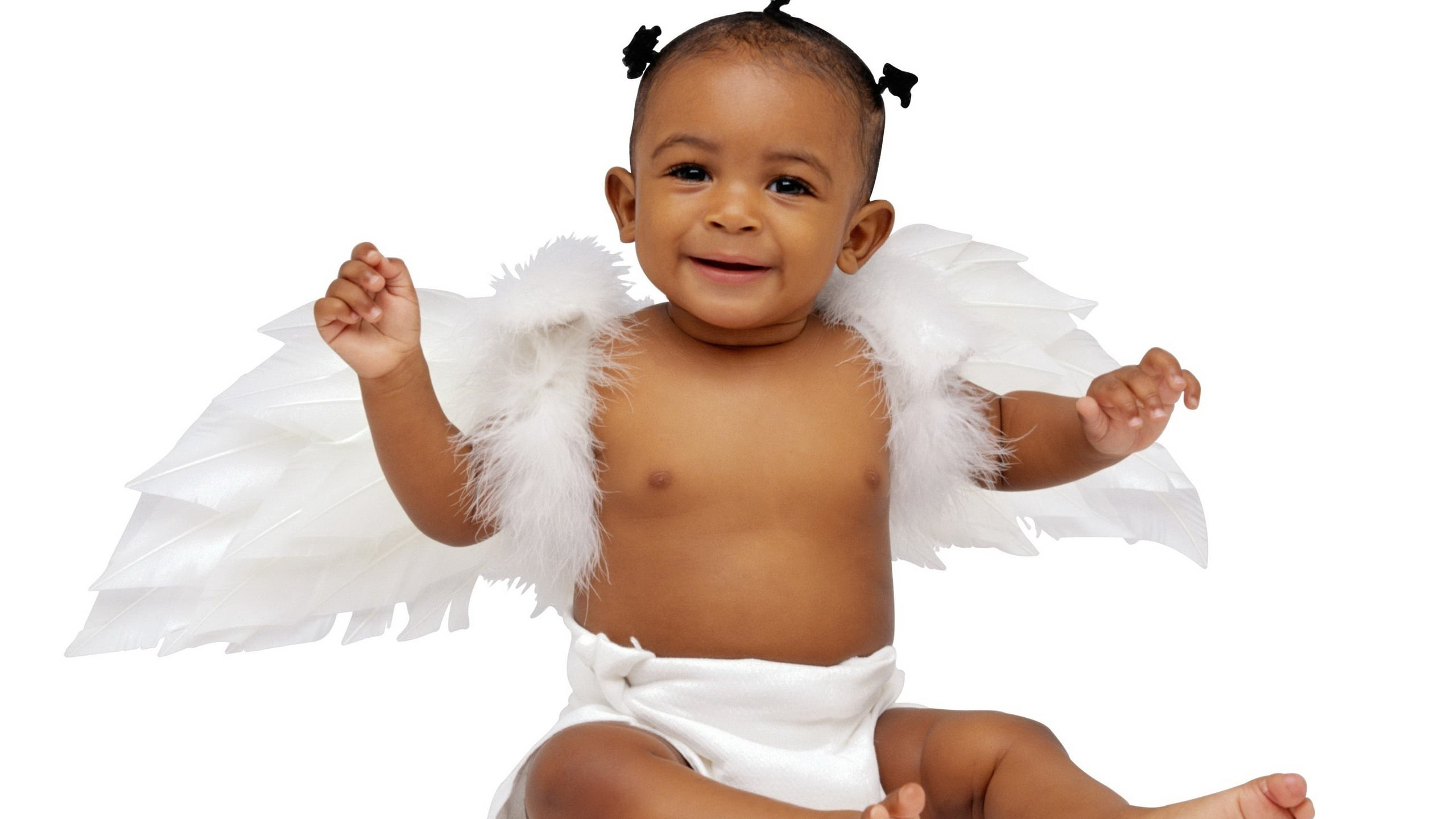 Cute Smiley Baby With White Wings Sitting In White Wallpaper 2K Cute