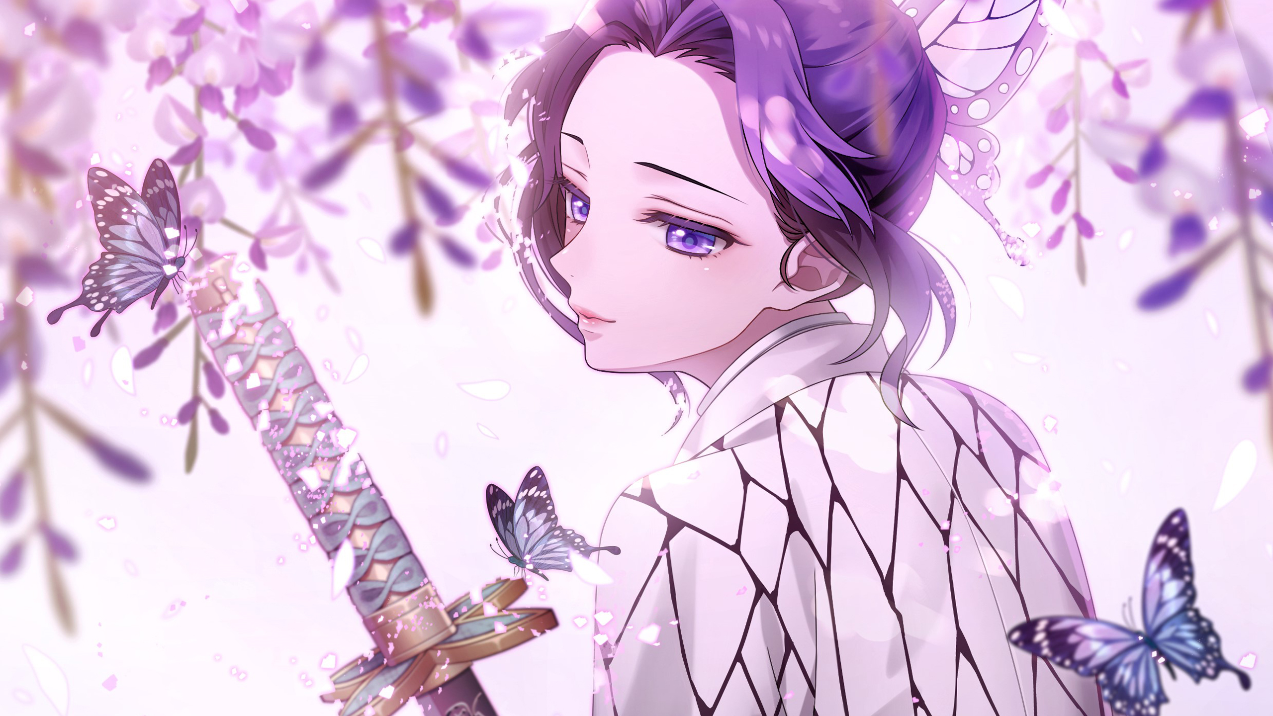 Purple Eyes Shinobu Kochou With Sword Butterflies 2K Demon Slayer Kimetsu no Yaiba