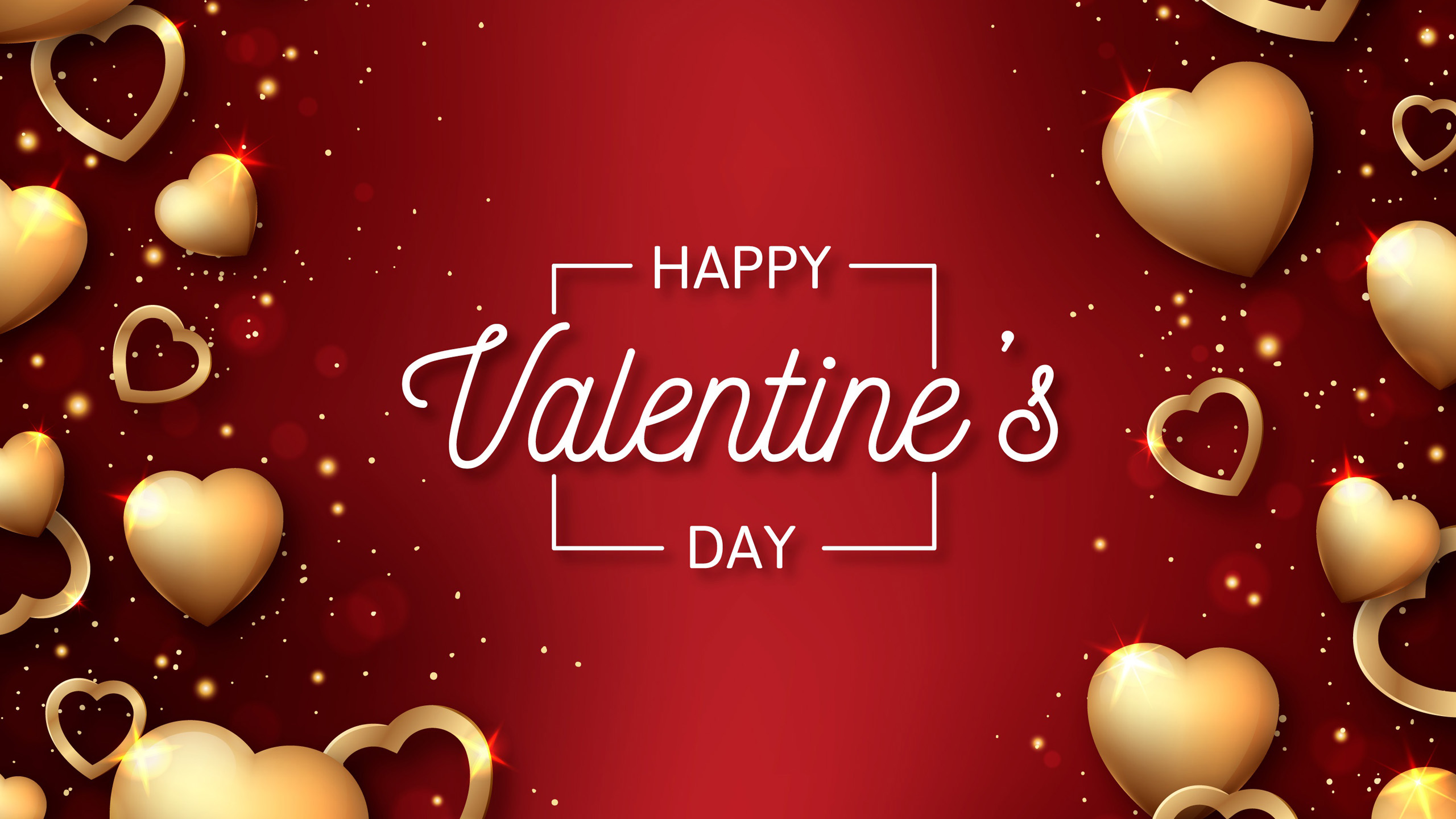 Golden Glitter Hearts Glare Happy Valentine’s Day Red Wallpaper 2K Valentine’s Day
