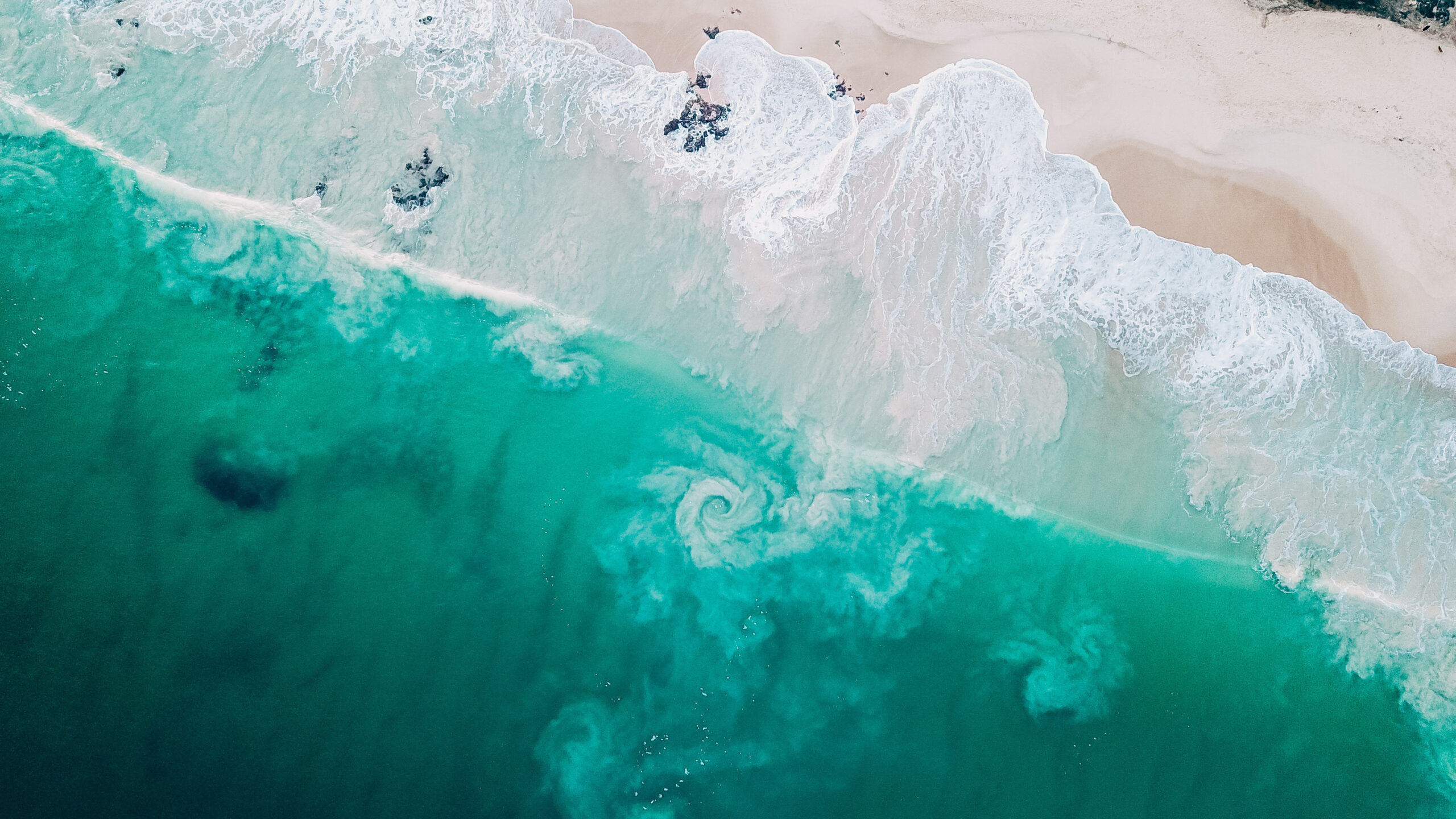 Aerial View Of Ocean Waves Teal Blue Water Beach Sand K 2K Ocean