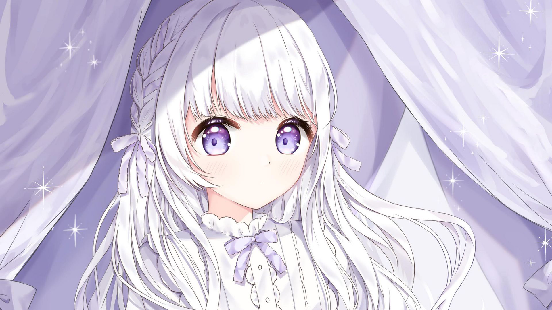 Light Purple Eyes White Hair Dress Anime Girl 2K Anime Girl