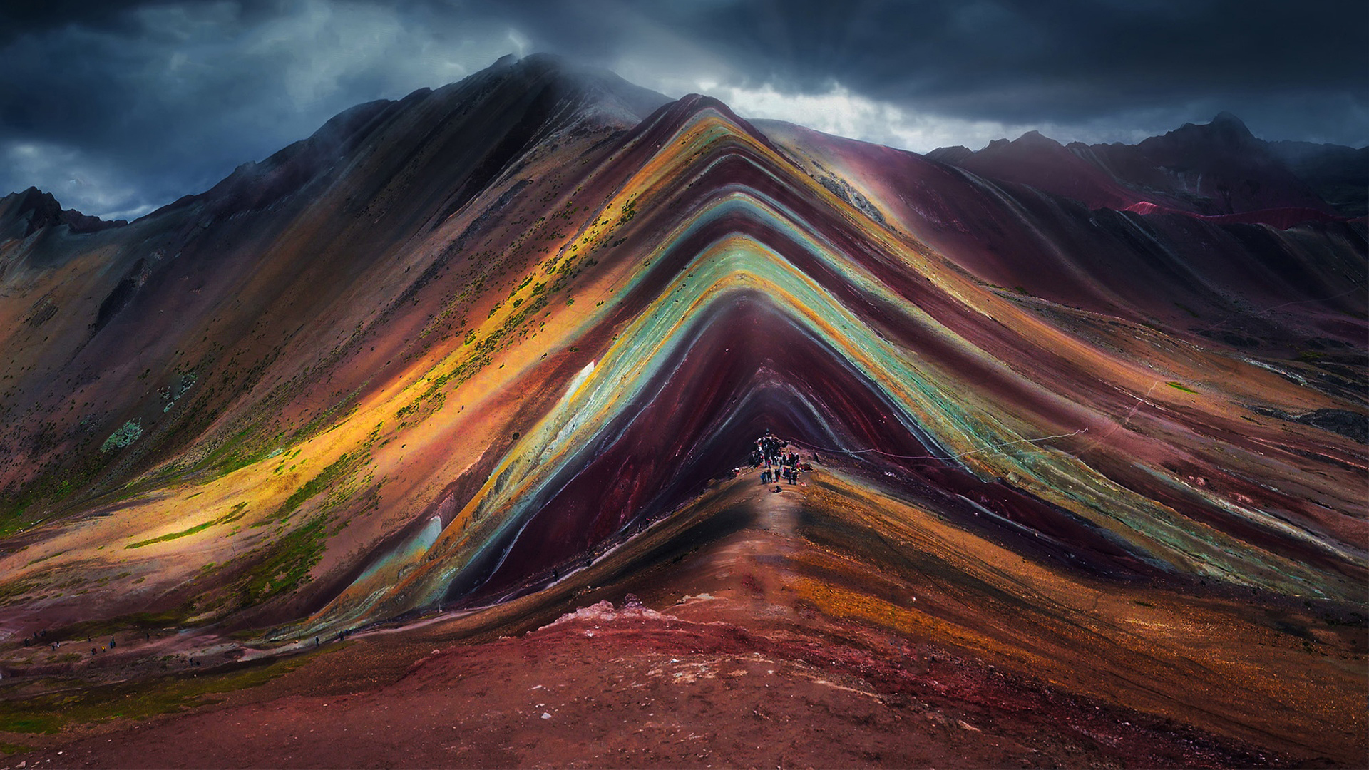 Colorful Mountain Under Black Cloudy Sky 2K Nature