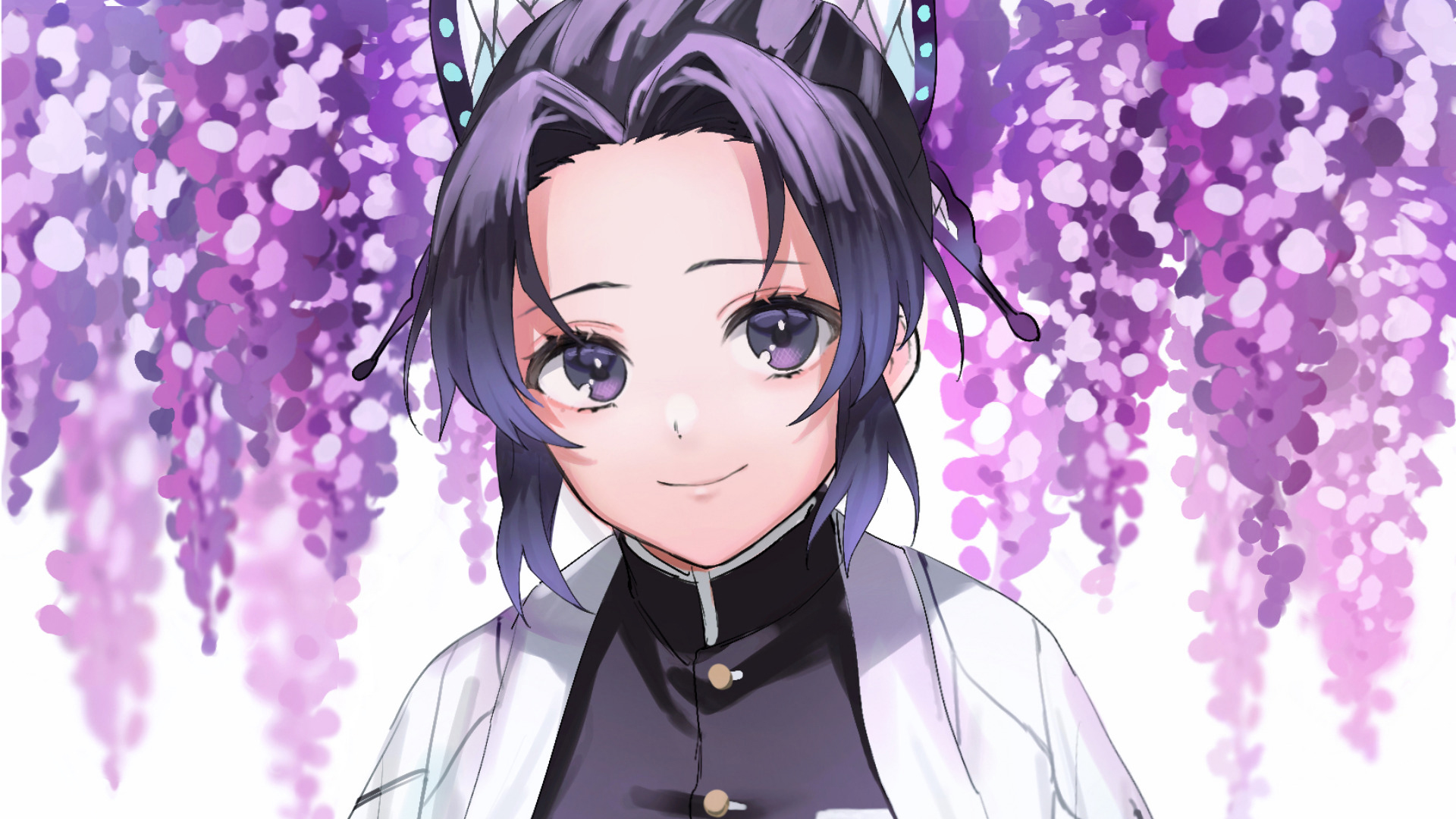 Demon Slayer Shinobu Kochou Standing Under Purple Flowers 2K Anime