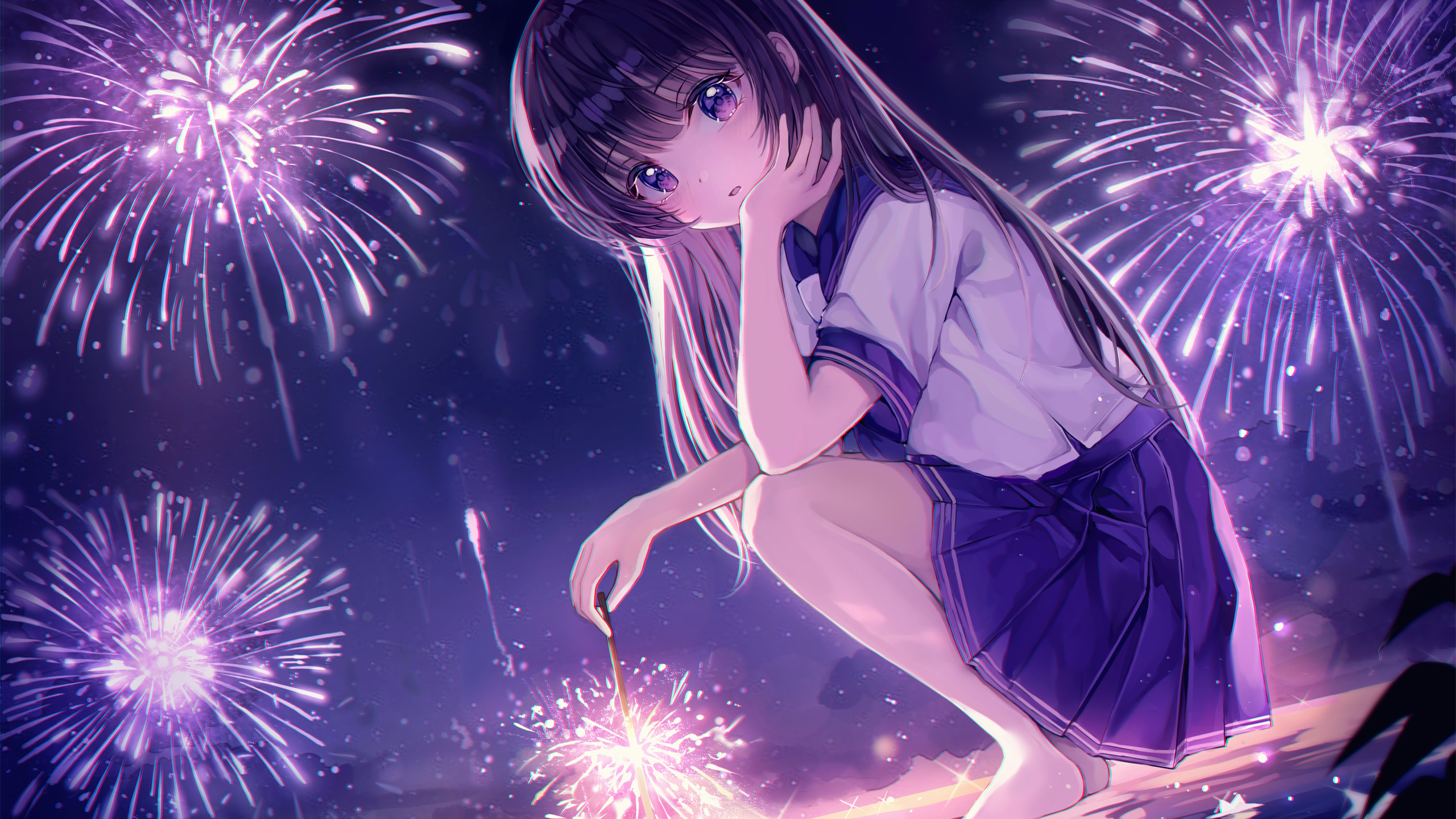 Fireworks Night School Uniform 2K Anime Girl