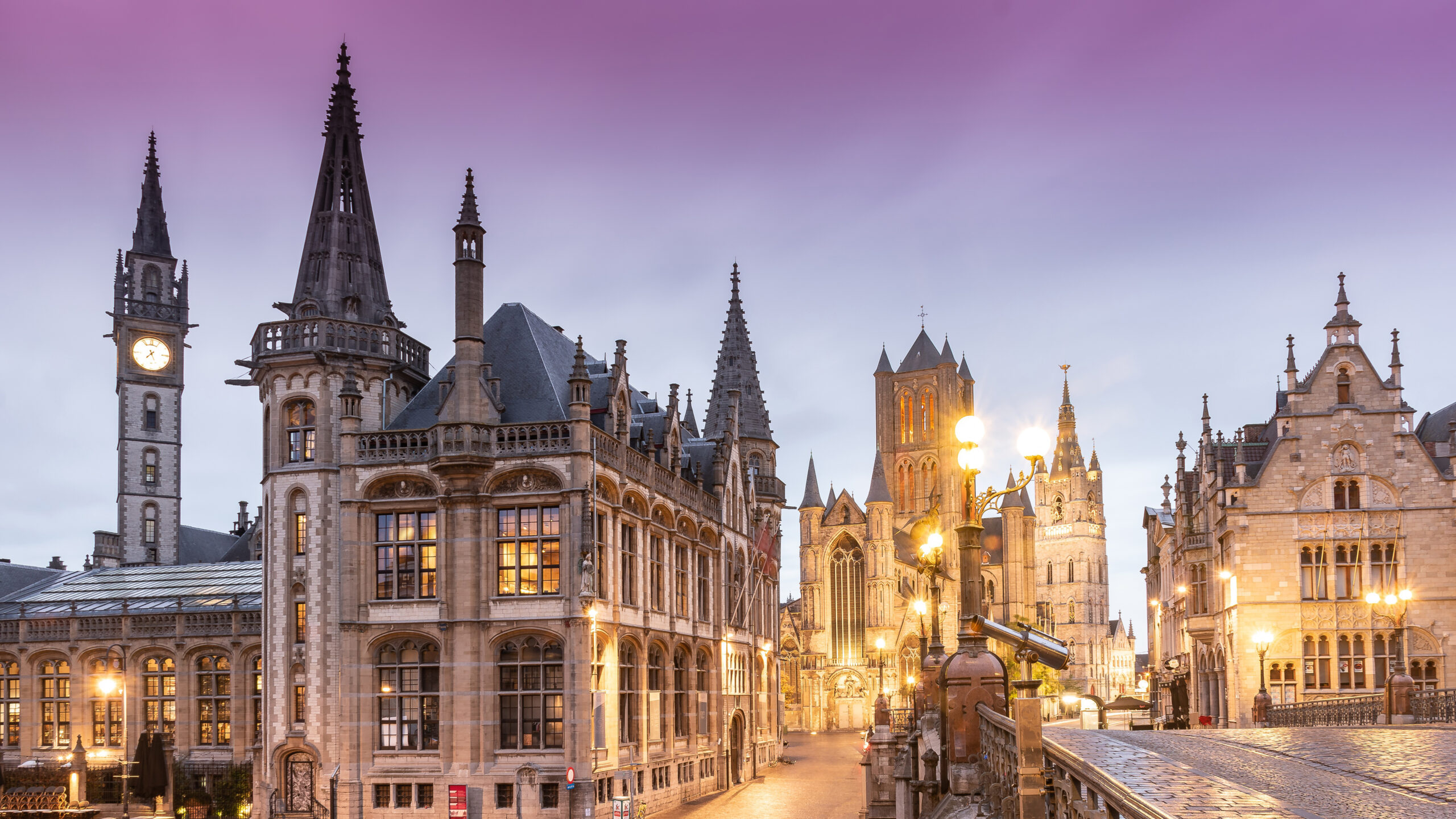 Architecture Belgium City Ghent Under Purple Sky During Evening K K 2K Travel