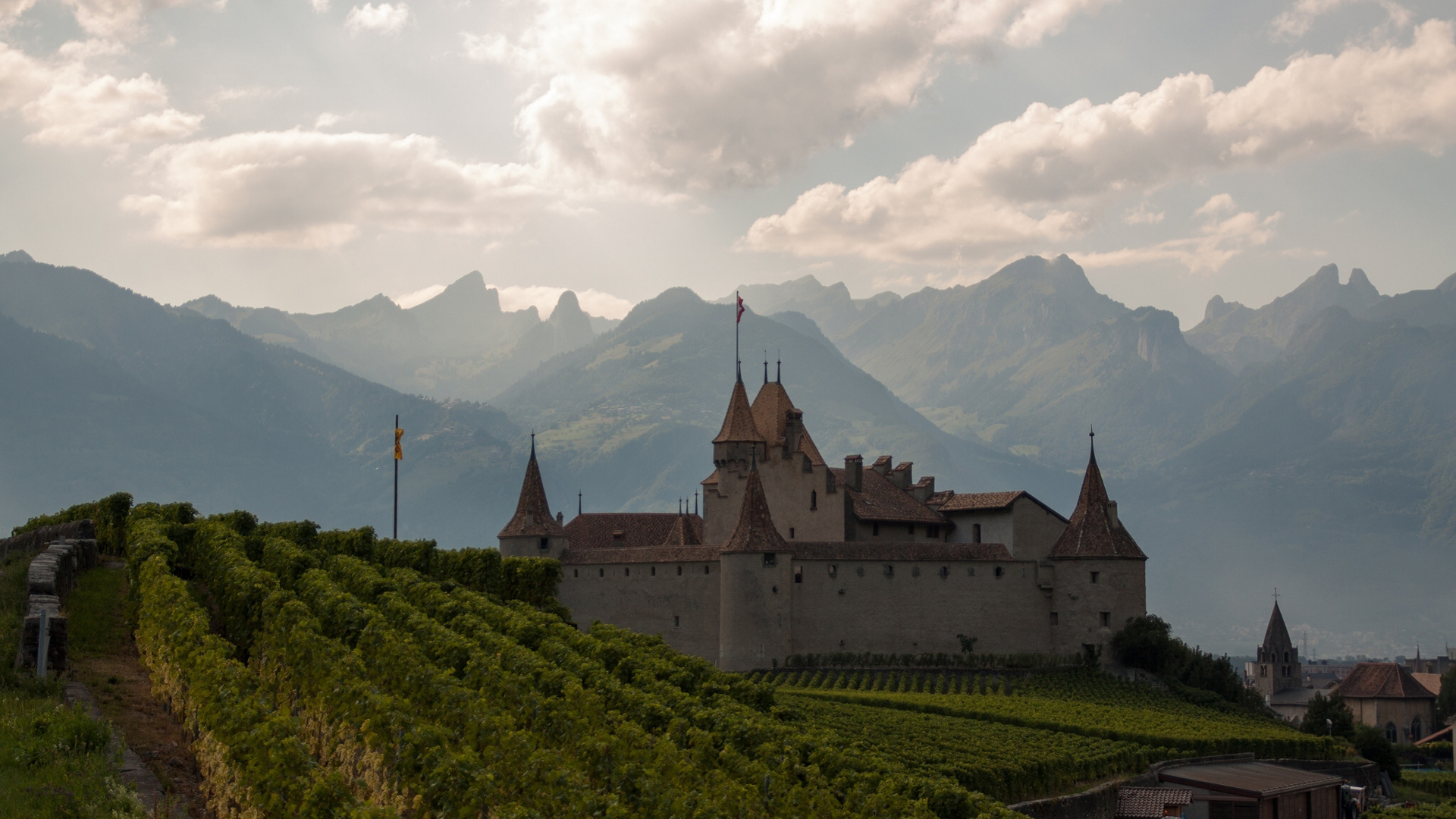Aigle Alps Castle Mountain Switzerland Vineyard 2K Travel
