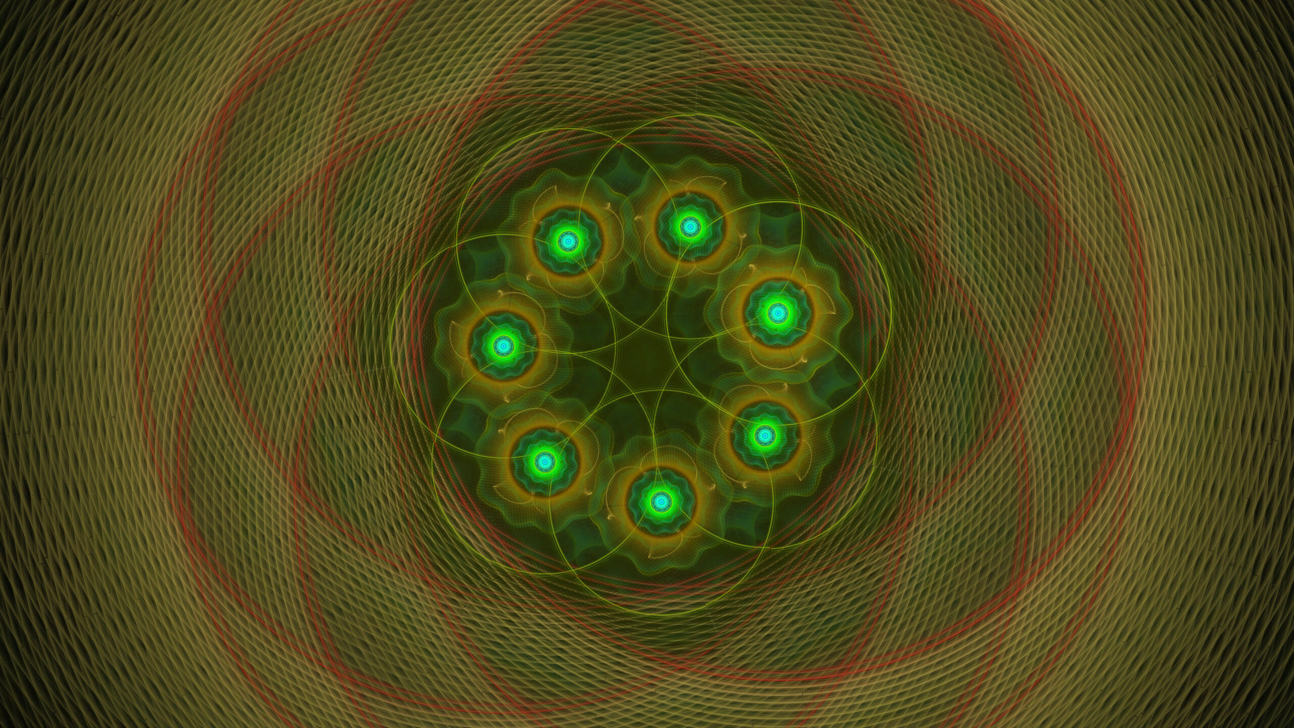 Green Flower Petal Fractal Circles Abstraction K 2K Abstract