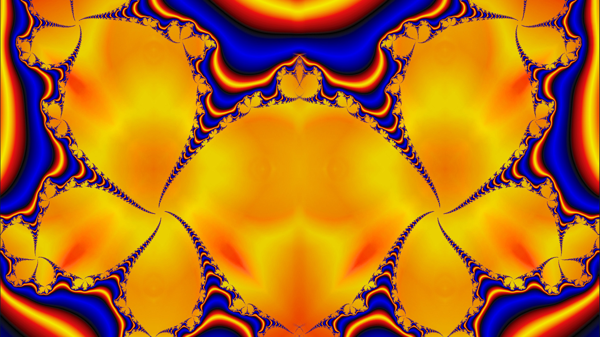 Glowing Red Yellow Blue Fractals 2K Trippy