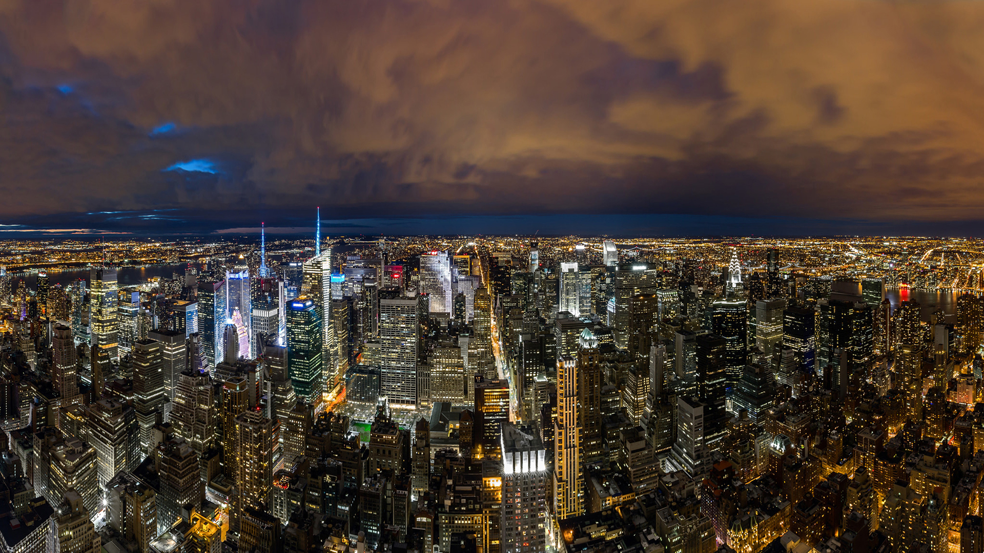 Cityscape Of New York With Attractive Lights Under Cloudy Sky 2K New York