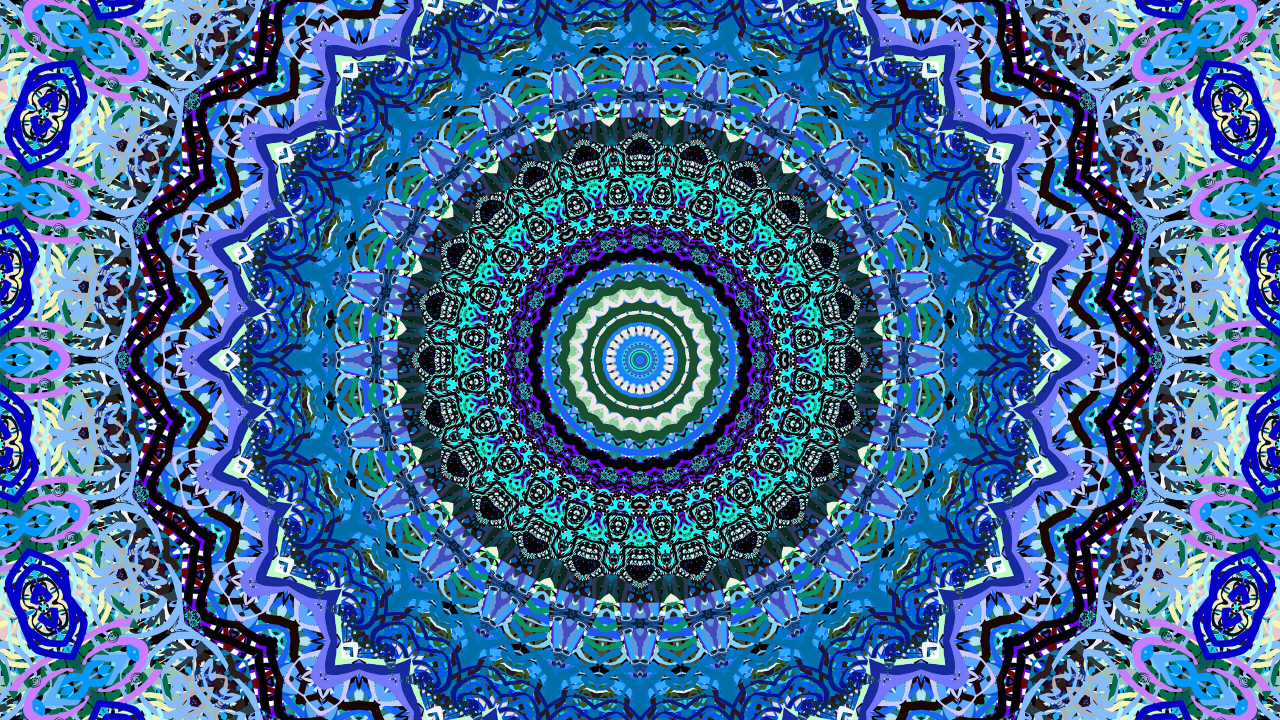 Blue White Fractal Circles Abstraction K 2K Abstract
